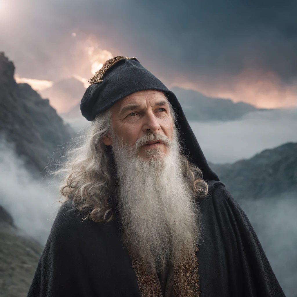 1200s. ily. Old wizard with a gray beard, A spell, There are spirits everywhere, Dynamic pose, Wind, Smoke, spark of light, Stars above the clouds, surrealism, Super realistic, Cinematic, pastel colour, Fantasy universe background