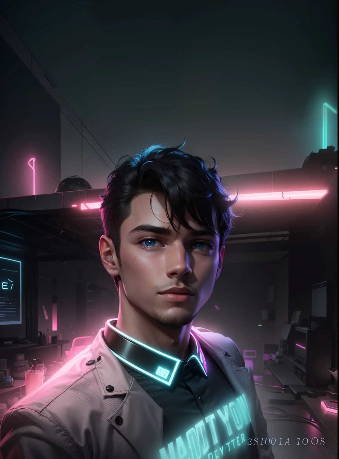 smart boy,neon background,realistic,8k,v4