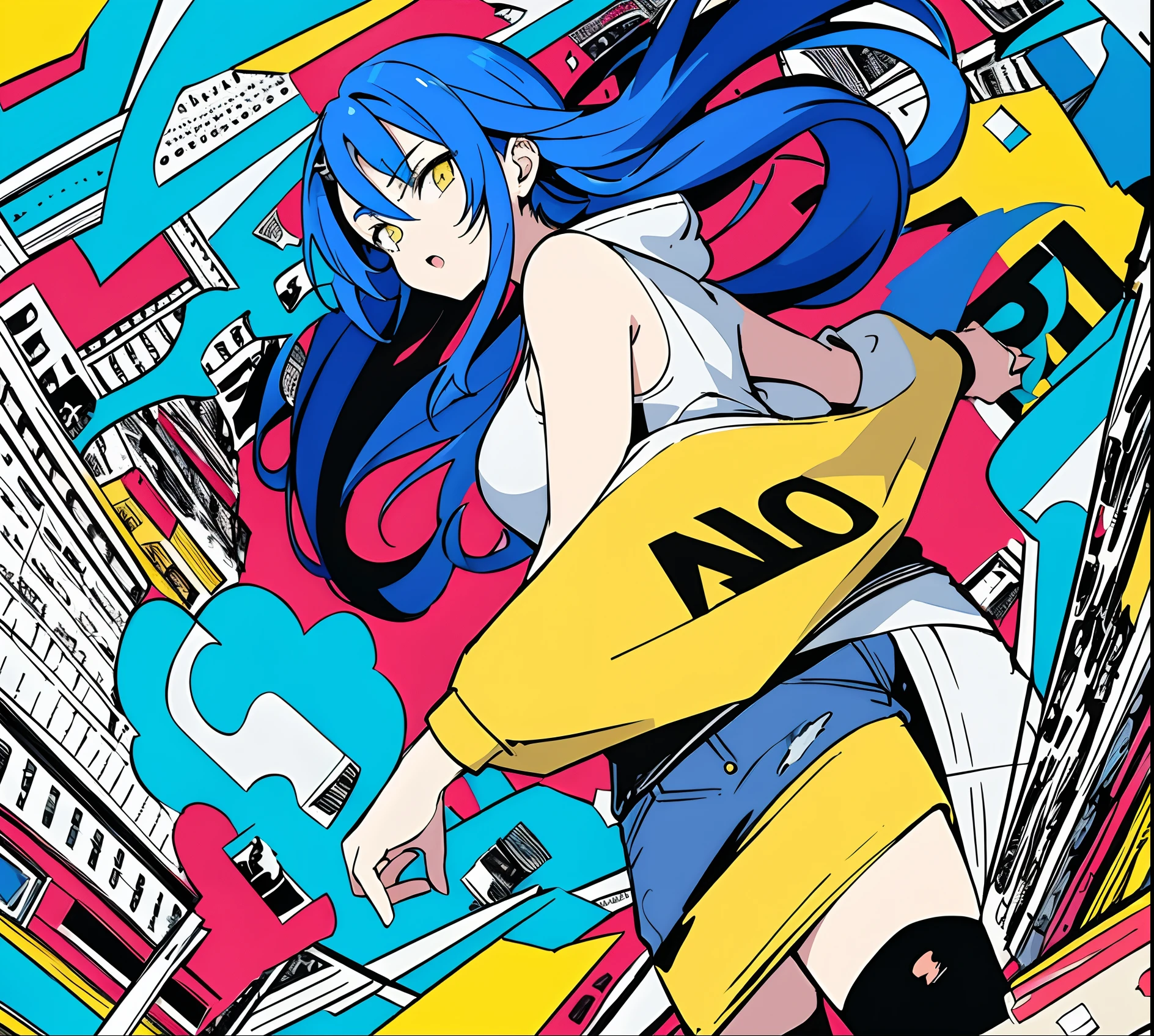 (masterpiece:1.3), (the best quality:1.2), (super fine illustrations:1.2), (Masterpiece), high quality, high detail, ((unparalleled masterpiece, best quality, perfect artwork)),
high contrast, flat color, splashes of color, colors mashing, Colorful paint explosion pattern, explosion background, broken colorful glass,
fall in city, heavy rain, block of water, noon city, big explosion, afternoon, 
falling girl, long hair, medium breasts size, blue hair, yellow eyes, looking at another,
[(pale blue and yellow background:1.1)::5], [(game character portrait:1.2):5], (falling over:1.2), falling down, (tripped), {hands hidden}, {{{hands in pockets}}},{{hands in sleeves}}
stumble, from side, hoodie, jeans, make hands close, 
colorful color here and there,  Colorful paint explosion pattern,
strange sky,
(illustration:1.2), very wide shot, (line drawing:1.2), {{only five fingers}}