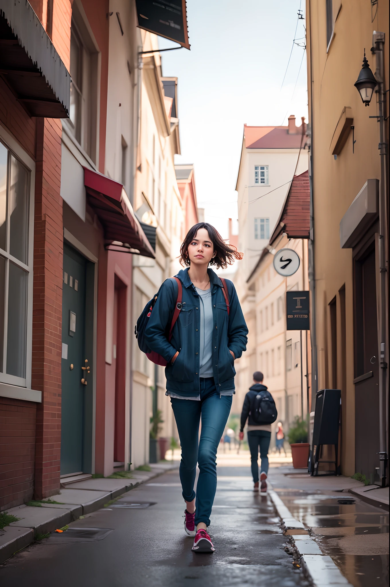 create a realistic image of a person taking a walk after lunch