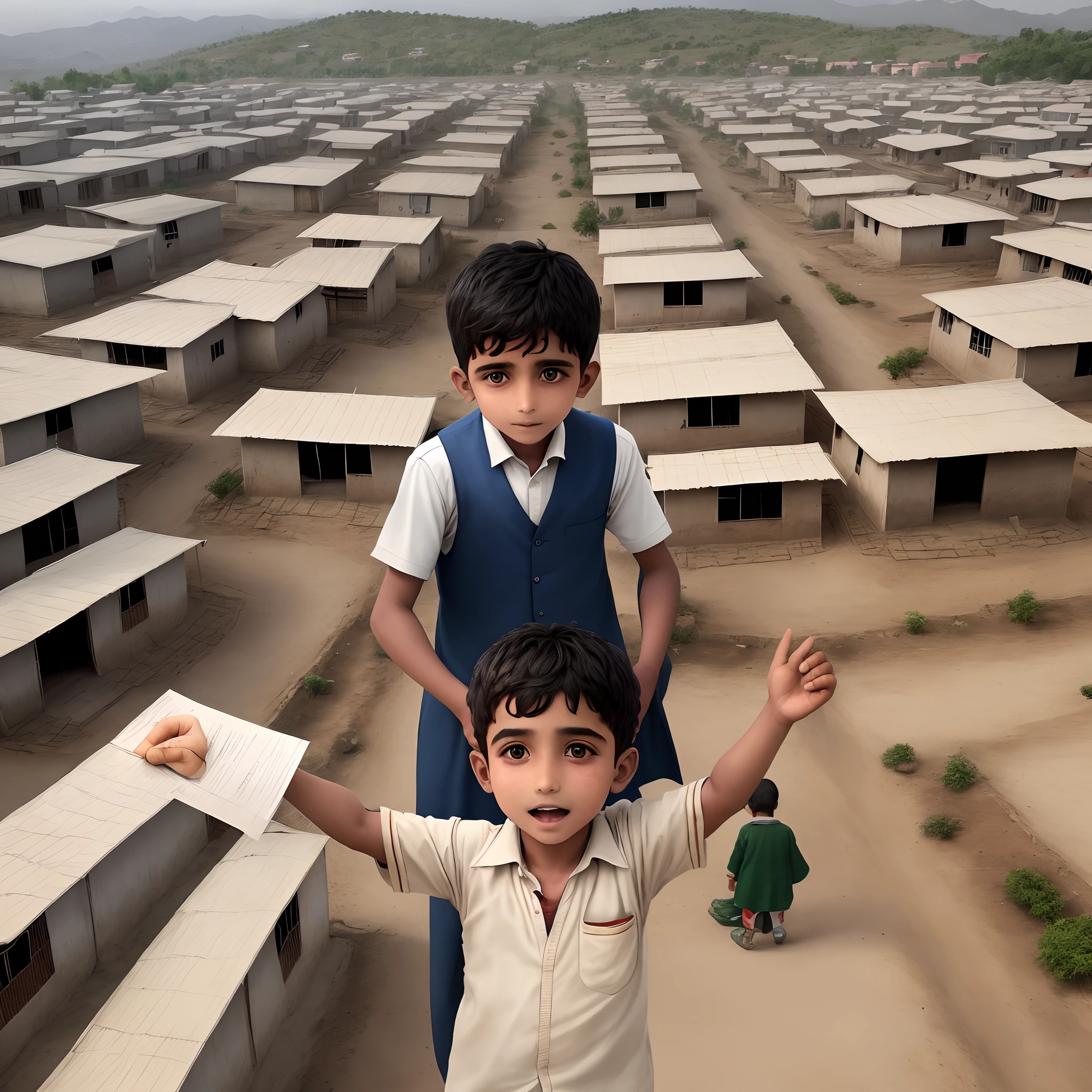 ۔
Ali draws a new school for the children in his village.