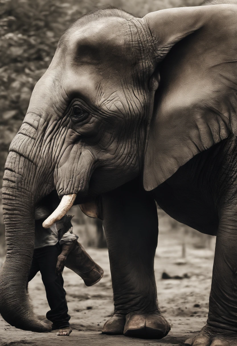 Homem levantando um elefante, malabarismo.