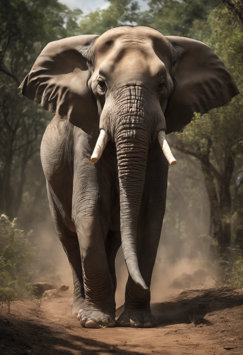 Elephant warrior wearing e blue shirt