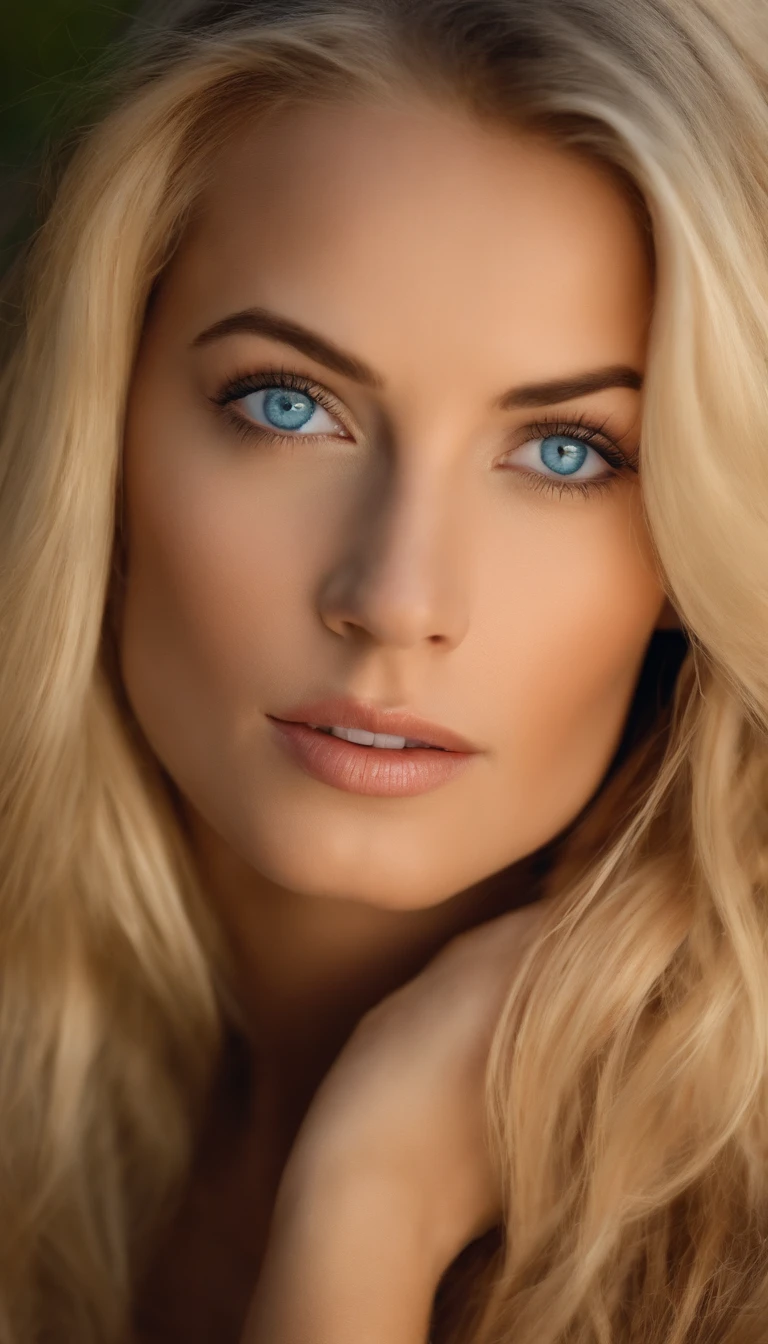 As real as possible and as realistic as possible a woman with blond hair and blue eyes. ein etwas rundliches gesicht mit einem markanten kinn und einer stupsnase ganz nackt