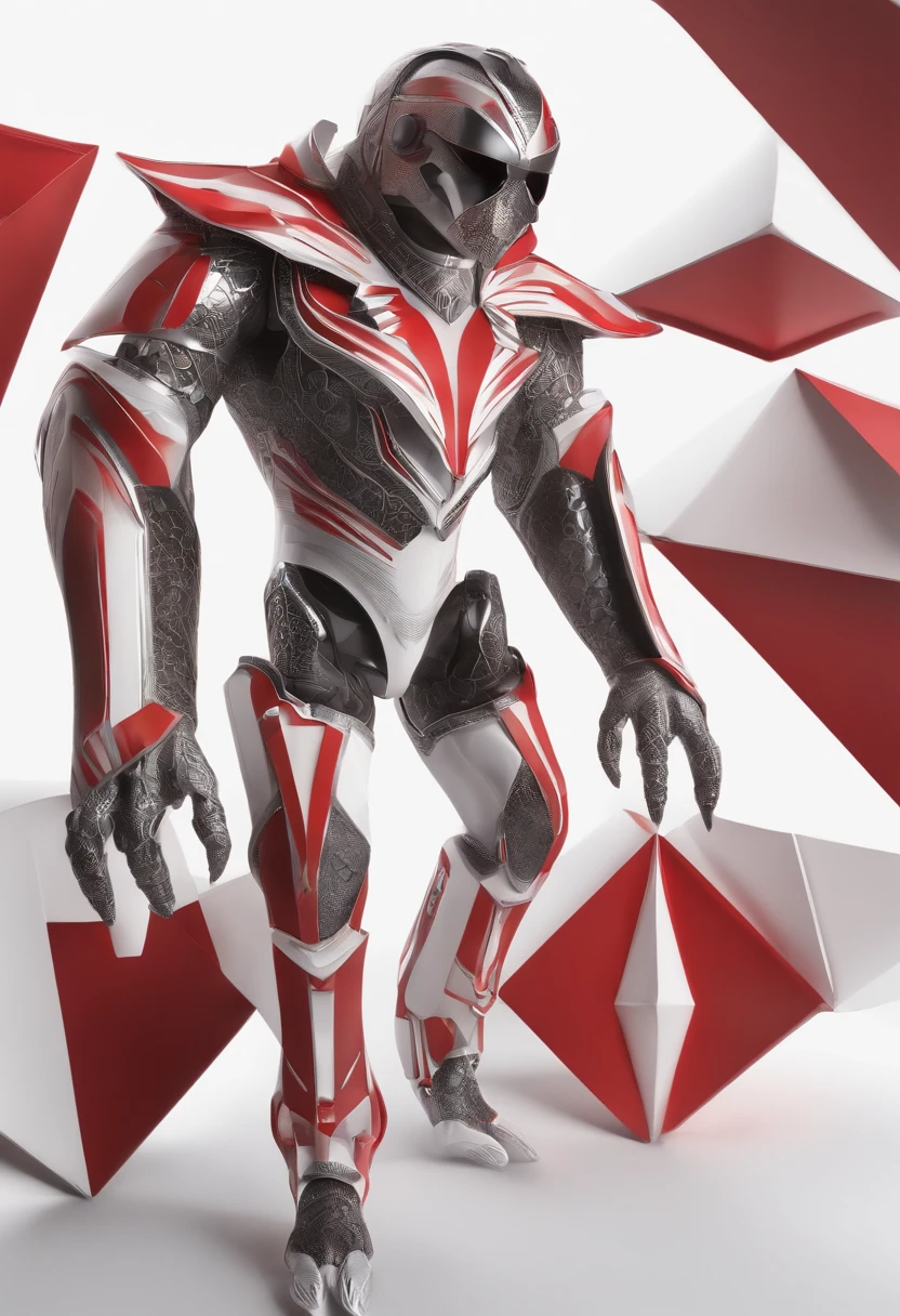 monster design,Full body standing painting,Three View,Light encounter,Geometric style,Paper Cuttings style,Roman elements,White-red,The sense of sacredness,Refinement,monster design,Silver wine glass elements,Non-human