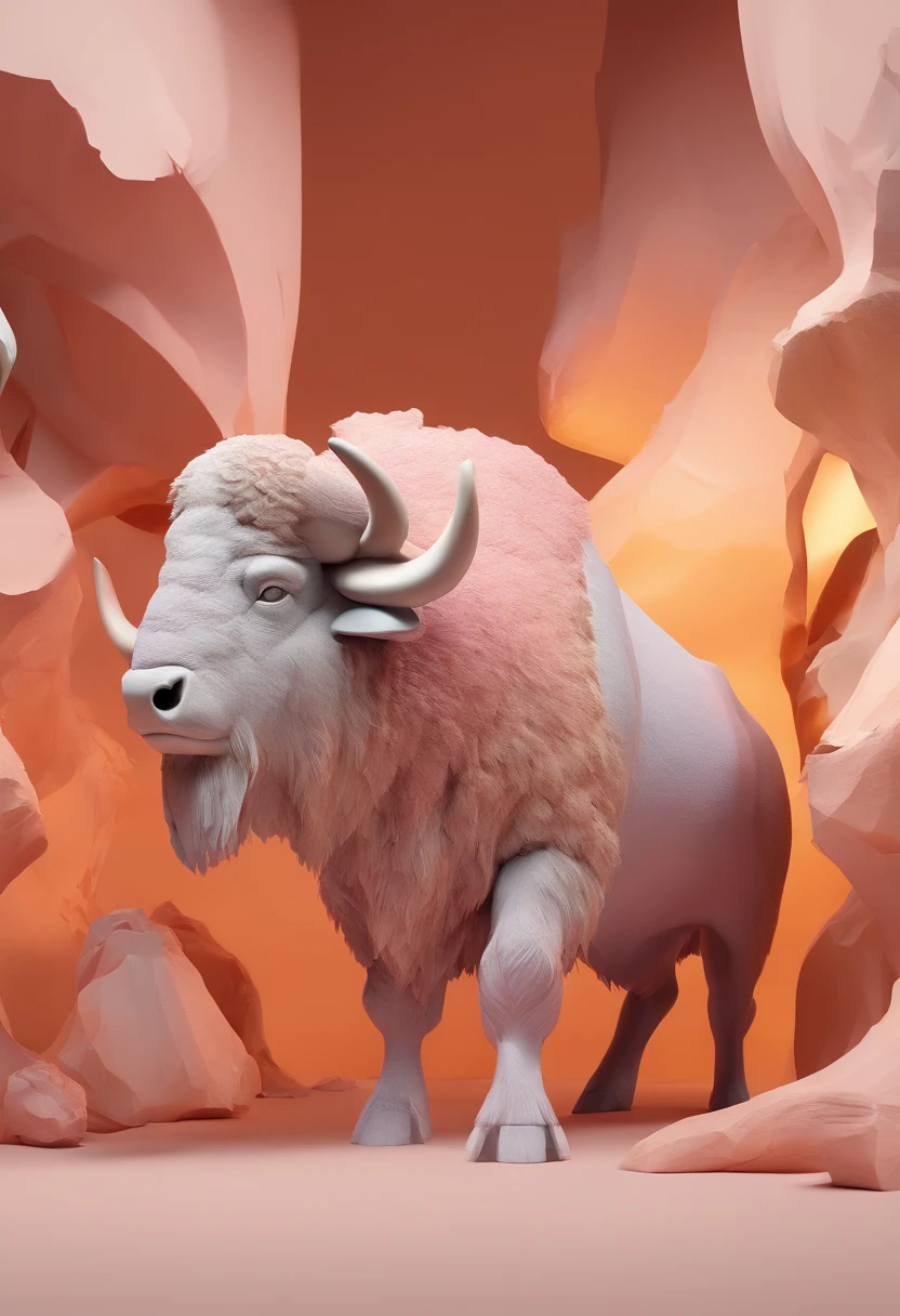 A dreamy, mystical portrayal of a frenzied wood buffalo stampede, painted in the ethereal Surrealist fashion. A minimalist, monochromatic depiction of wood buffalo on the move, drawing inspiration from Minimalism