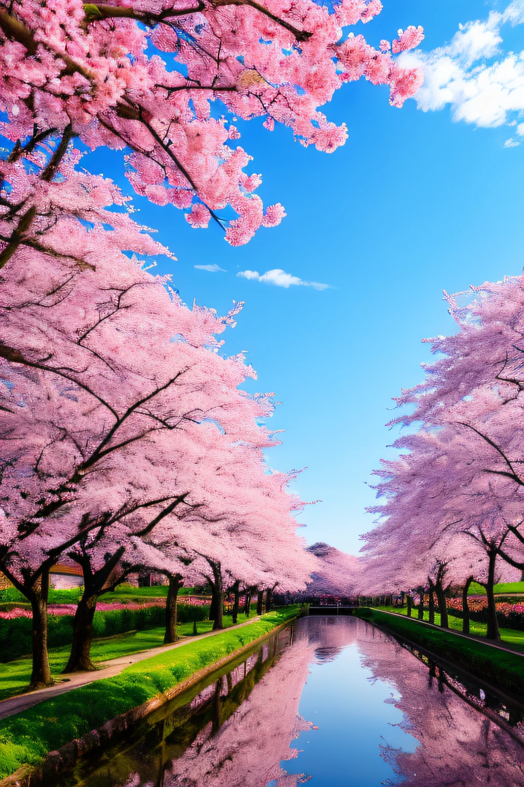 (masterpiece), (best quality), (extremely detailed), (8k wallpaper), a breathtaking sakura tree field with cherry blossom as far as the eye can see, anime style