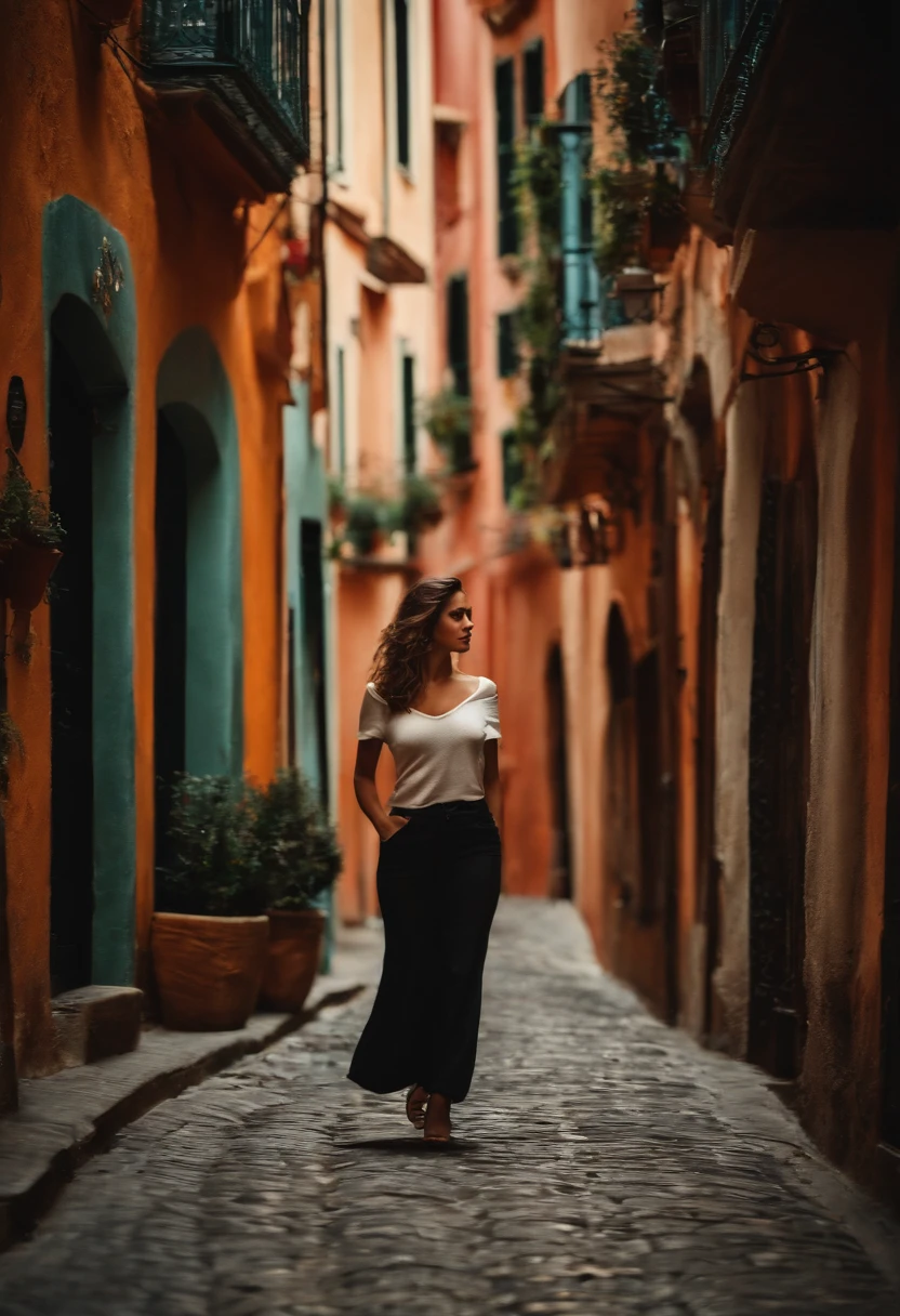 Una joven parada en la calle, Fondo borroso, hermoso, fotorrealista