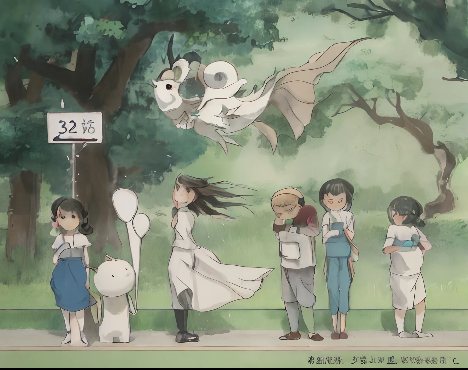 movie picture quality,Hayao Miyazaki animation,Miyazaki animation style,Hayao Miyazaki animated film,3D movies,China-style,Little girl with short braids standing in front of the bus stop,depth of fields,high light,Real light,Ray traching,oc rendered,Hyper-realistic,best qualtiy,8K,Works of masters,super-fine,Detailed pubic hair,Correct anatomy,sharp focus on eyes,Bokeh,Facial features are carefully depicted
