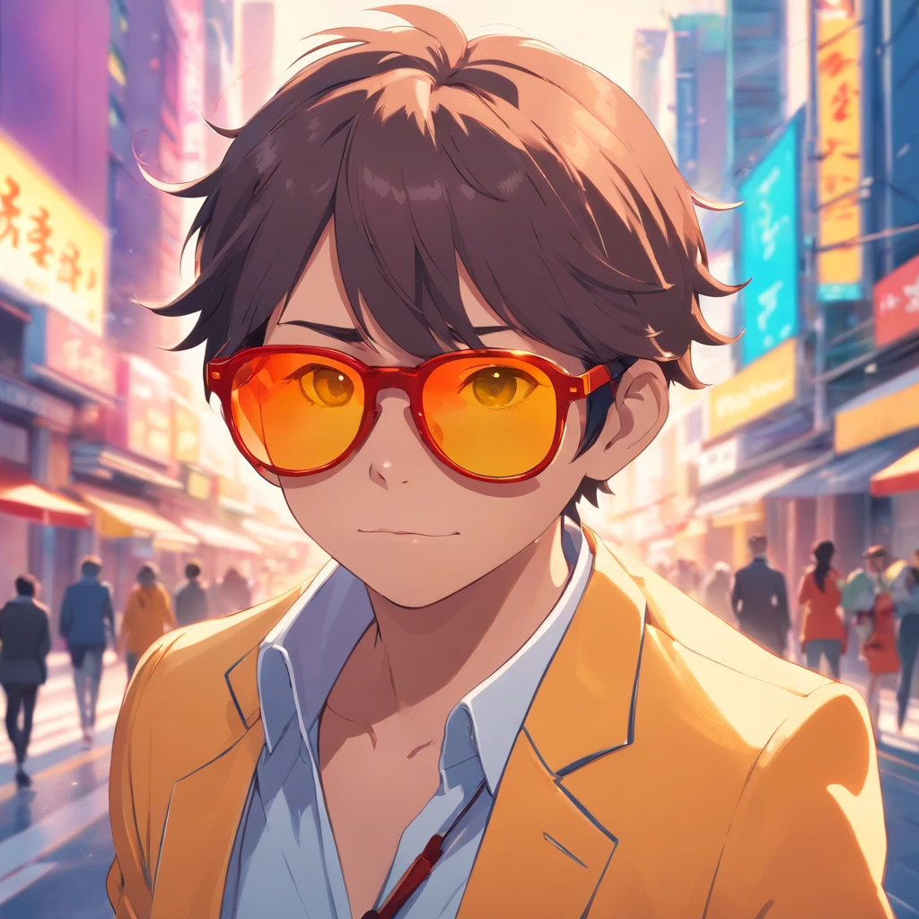 Artistic rendering of monkey in cool suit and sunglasses, Bright and colorful background, Rendered in 8K hyperrealism.