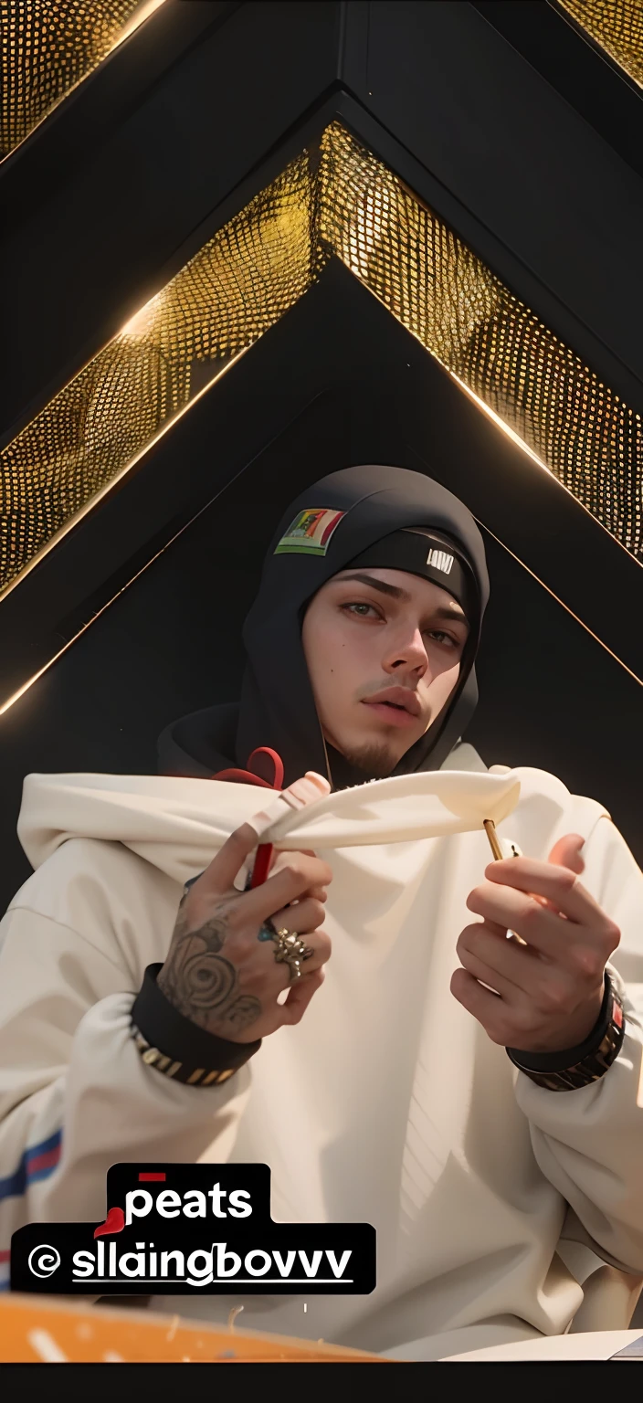 um close up de uma pessoa segurando uma faca na frente de uma foto, The background is on fire, gelo - t, chamas, youtube video screenshot, bladee from drain gang, iluminado de baixo, foto do perfil, foto do perfil, raiado, smoking a joint, still from a music video, Pete Davidson, Masterpice, Fumar um blunt, post malone