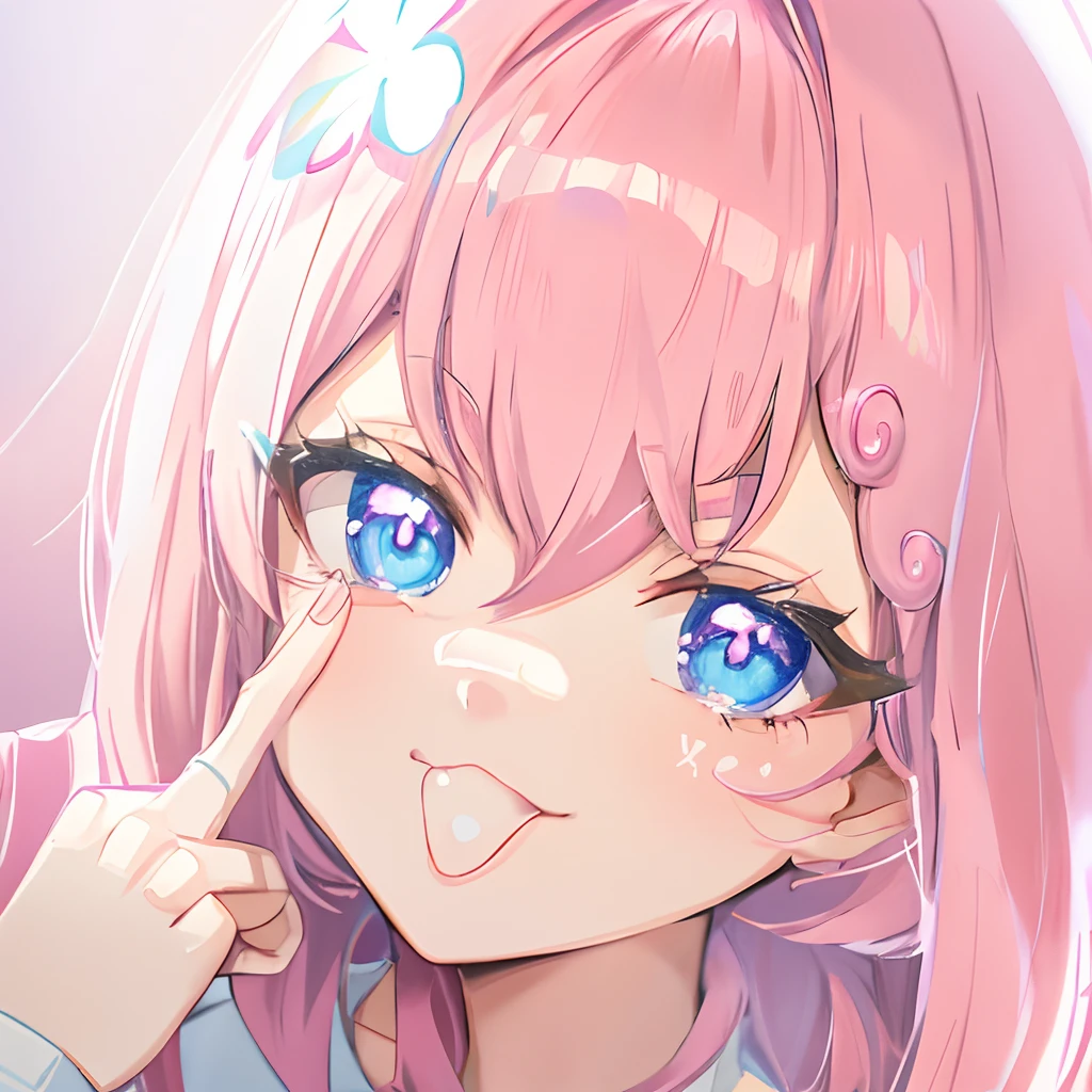 anime girl with pink hair and blue eyes holding her finger to her nose, kawaii realistic portrait, cute anime face, anime moe artstyle, anime style character, anime art style, 2 d anime style, anime style portrait, clean detailed anime style, flat anime style shading, trigger anime artstyle, waifu, realistic anime art style, anime waifu, ig studios anime style