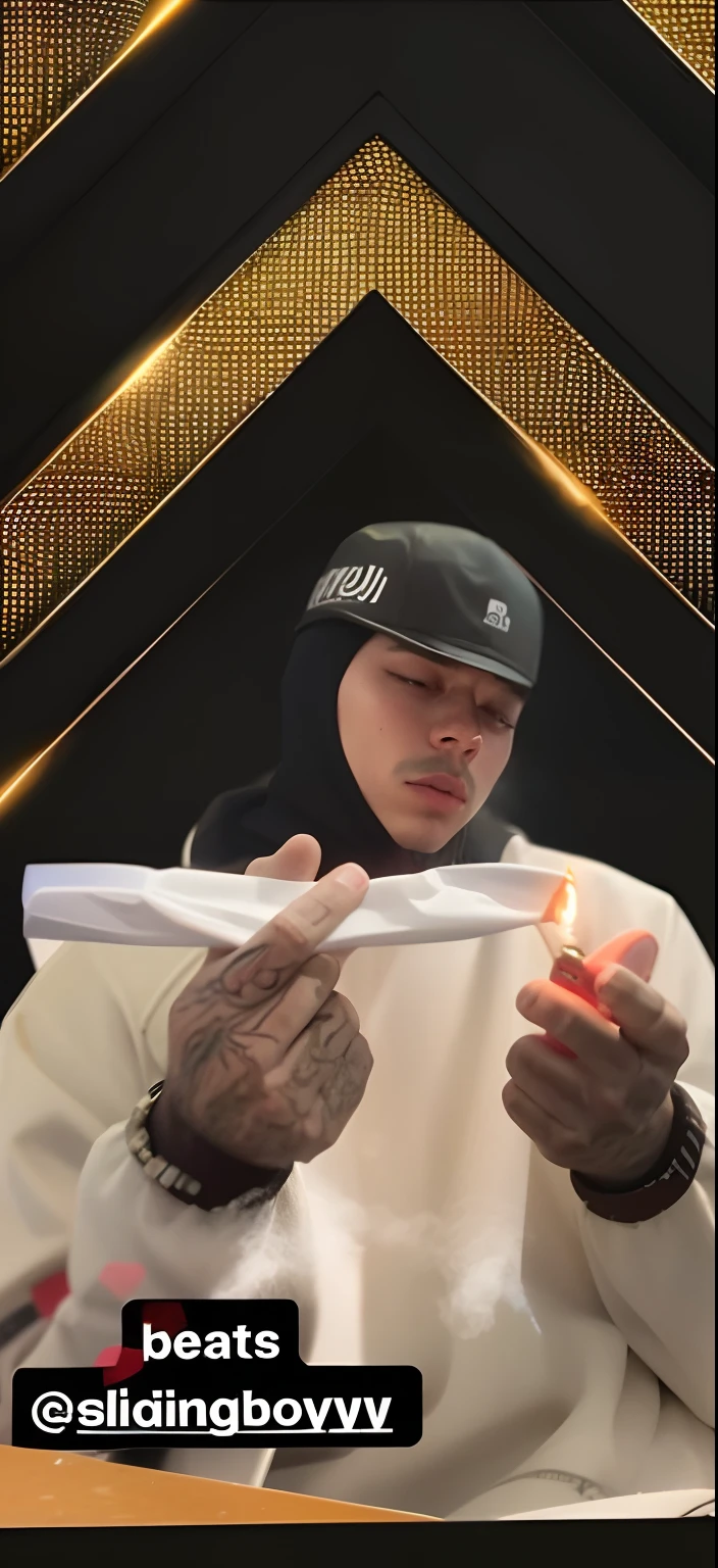 um close up de uma pessoa segurando uma faca na frente de uma foto, The background is on fire, gelo - t, chamas, youtube video screenshot, bladee from drain gang, iluminado de baixo, foto do perfil, Foto do perfil, raiado, smoking a joint, still from a music video, Pete Davidson, Masterpice, Fumar um blunt, post malone