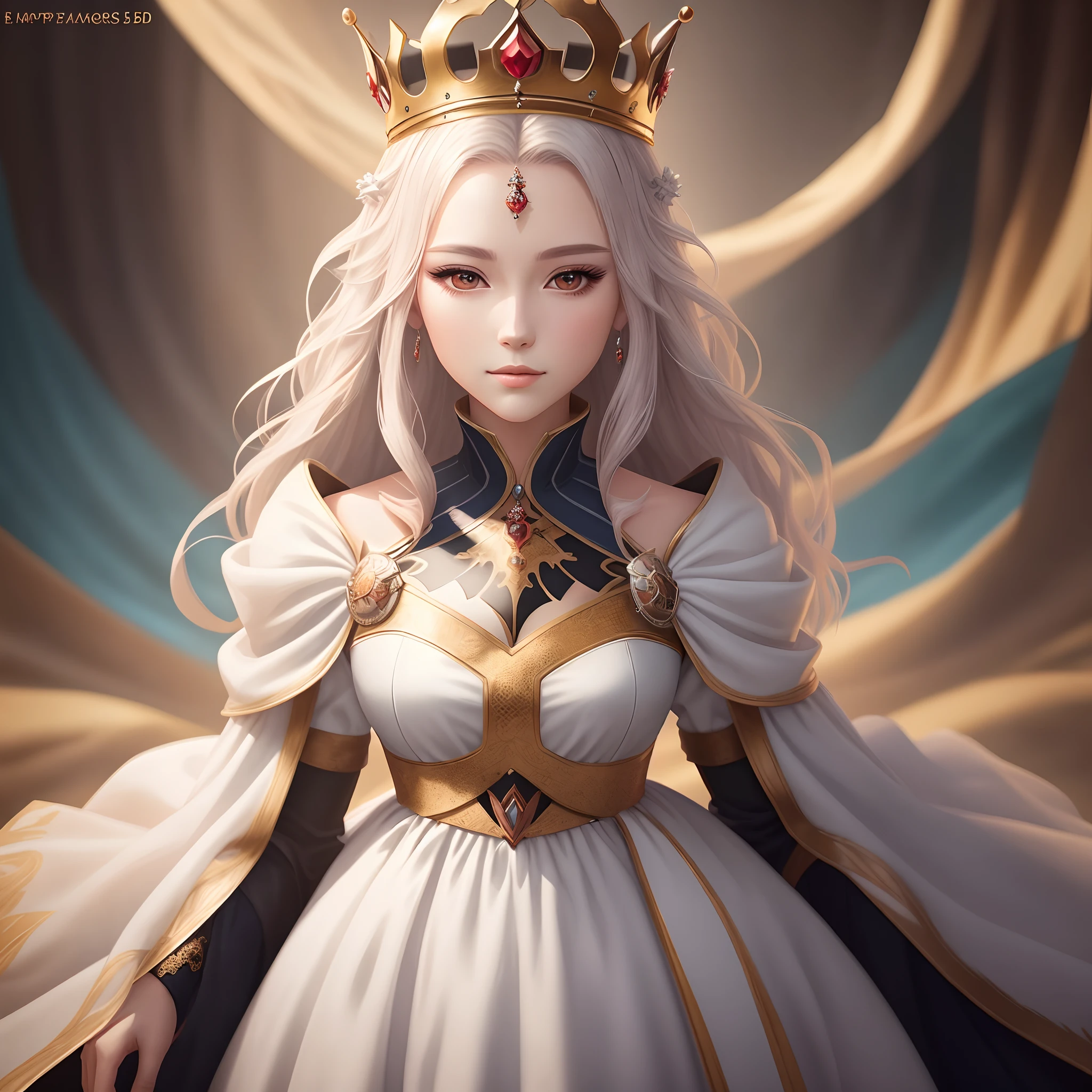 whaite hair,White clothes,With a golden crown,Look up,There is light in the eyes,Very elegant --auto