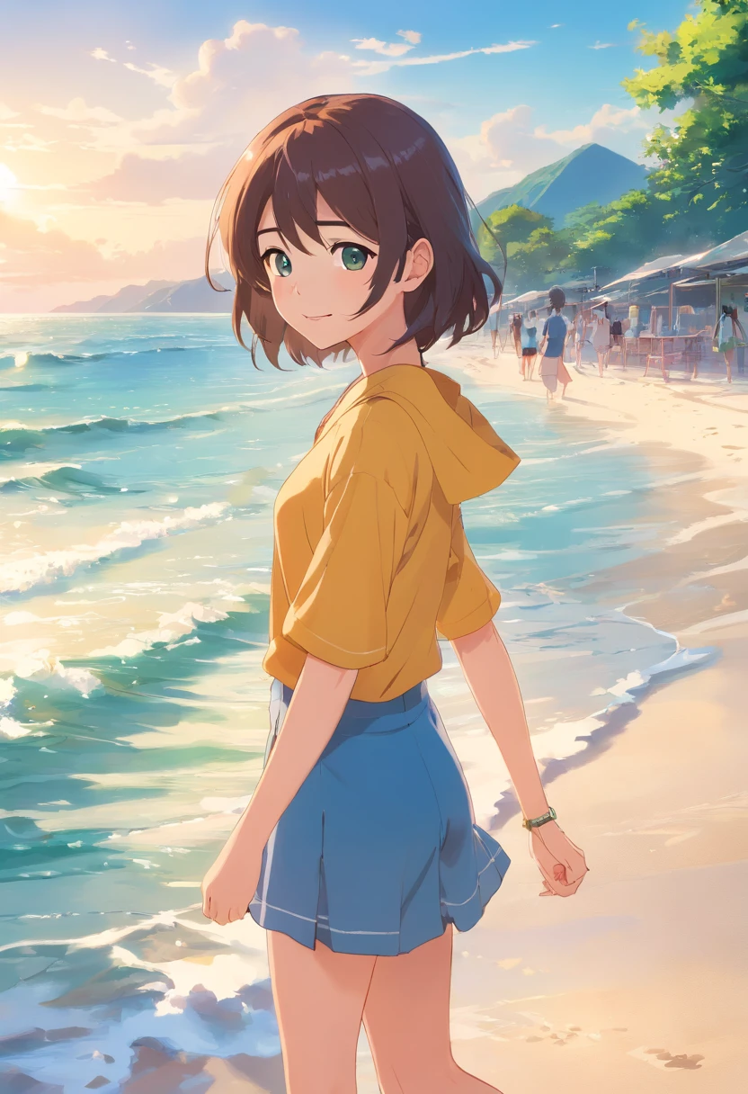 tmasterpiece,best qualtiy,cinematic Film still from,Genki girl,Innocent smile,Small Fresh,beachside,Sunny beach