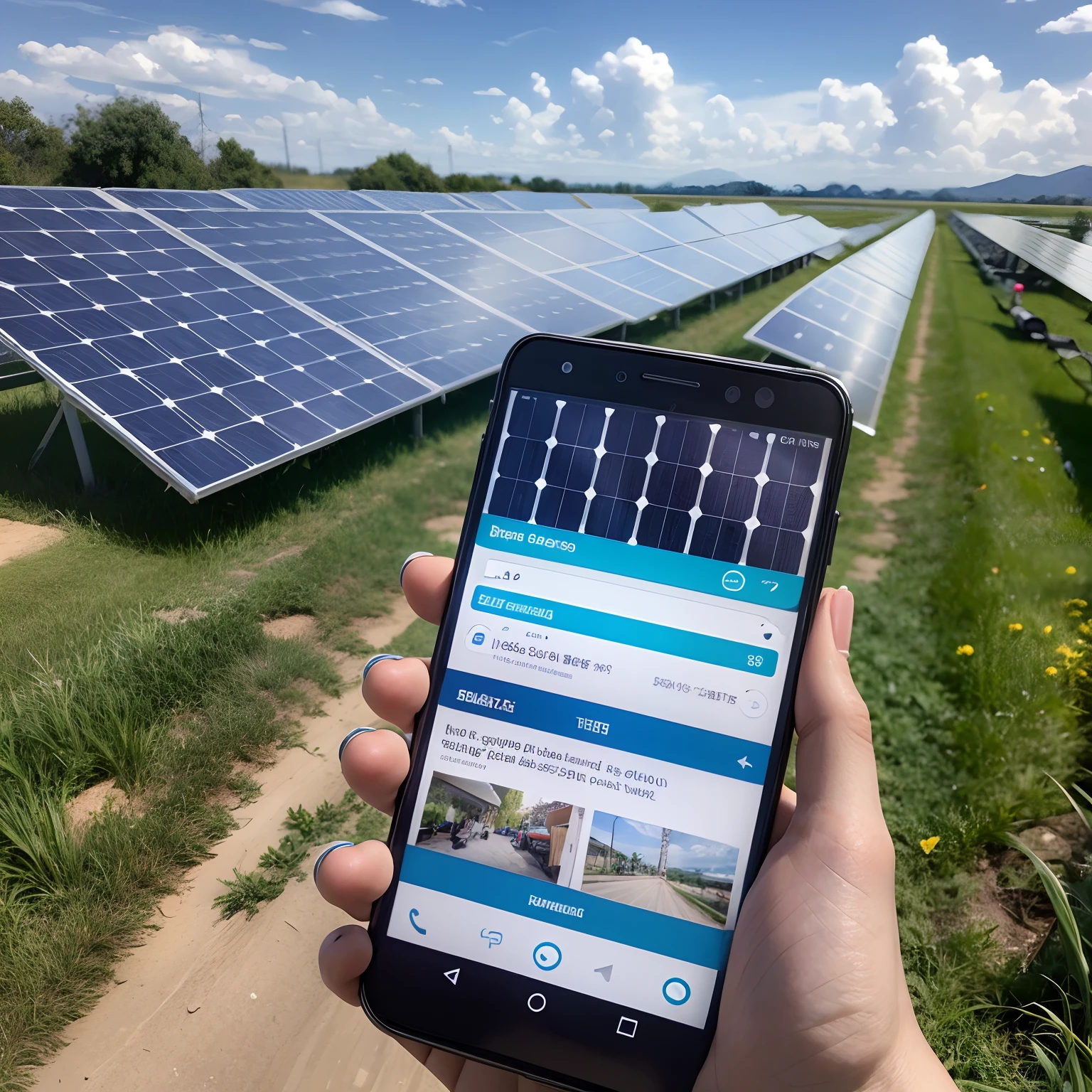 Smartphone connected to solar panel
