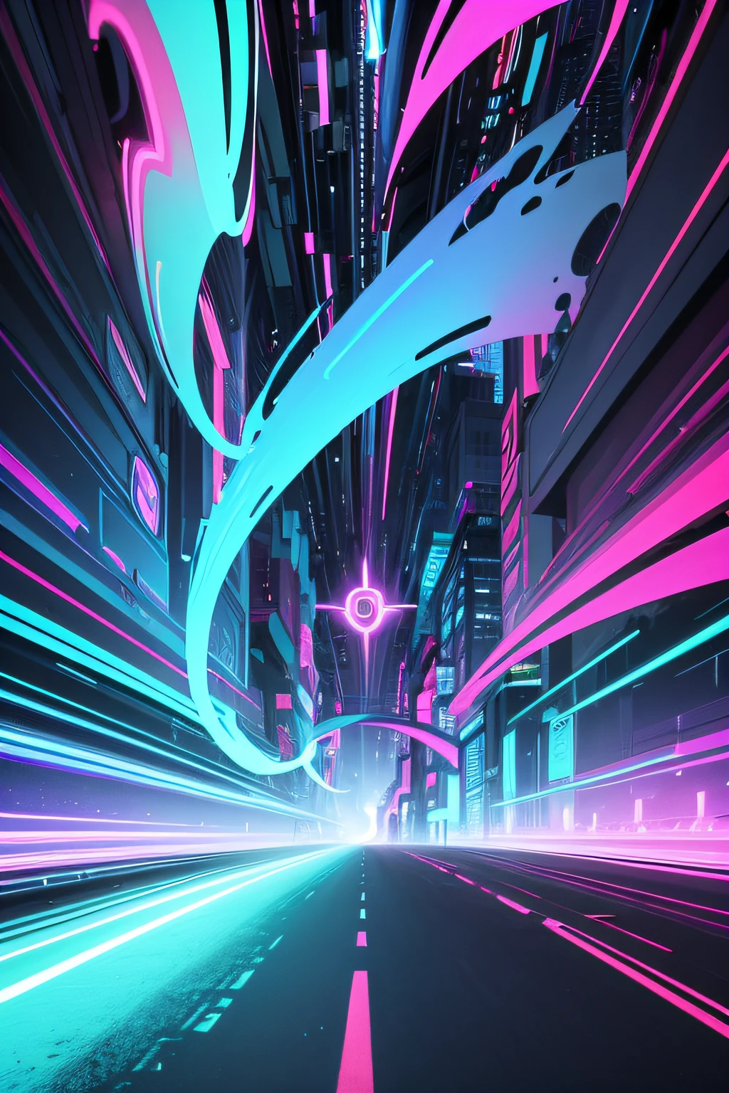 Use irregular shapes and bright colors to create mysterious and captivating abstract wallpapers, 。.3D, k hd, 8K, 9:16,Take advantage of neon lights and cityscapes，Create vibrant colors、Urban style with a strong sense of rhythm