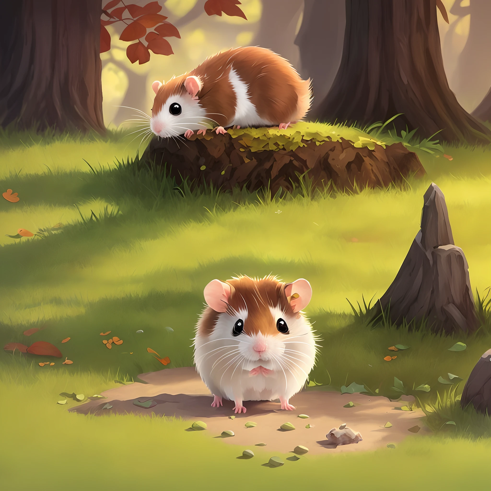 There is a Hamster who is sitting on the ground, painting digital adorable, Hamsters, arte digital detalhada bonito, foto de um hamster em um encontro, pintura digital altamente detalhada, bela arte digital, pintura digital altamente detalhada, realistic illustration, pintura digital muito detalhada, Rato Maplestory, pintura digital detalhada, hamster, Arte infantil em Artstation,