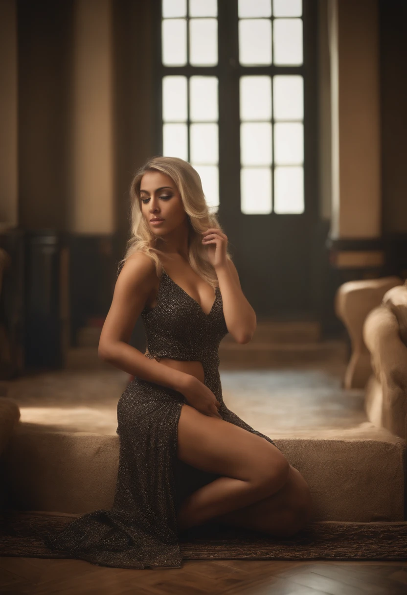A very beautiful blonde arabic girl with a slim waist and large breasts