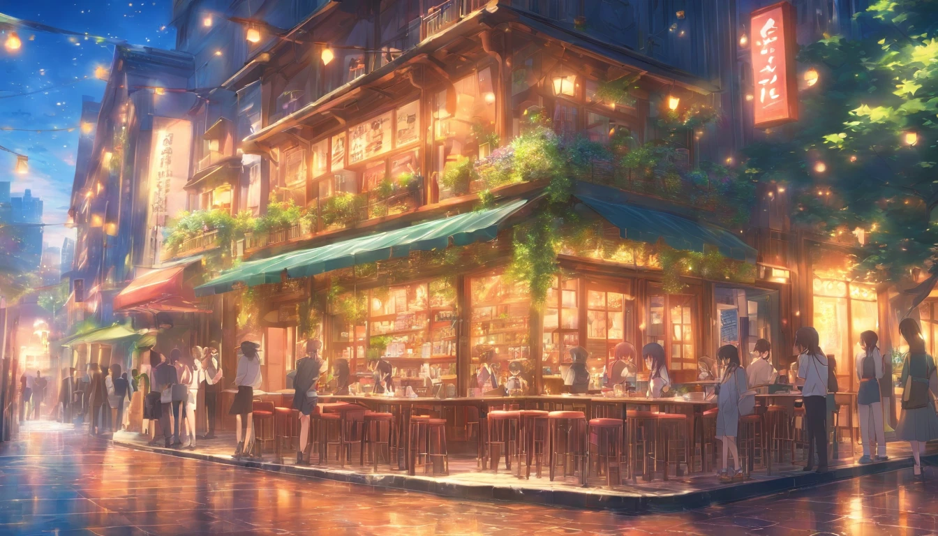 buliding,Cafe on the street,中景 the scene is,frontage
