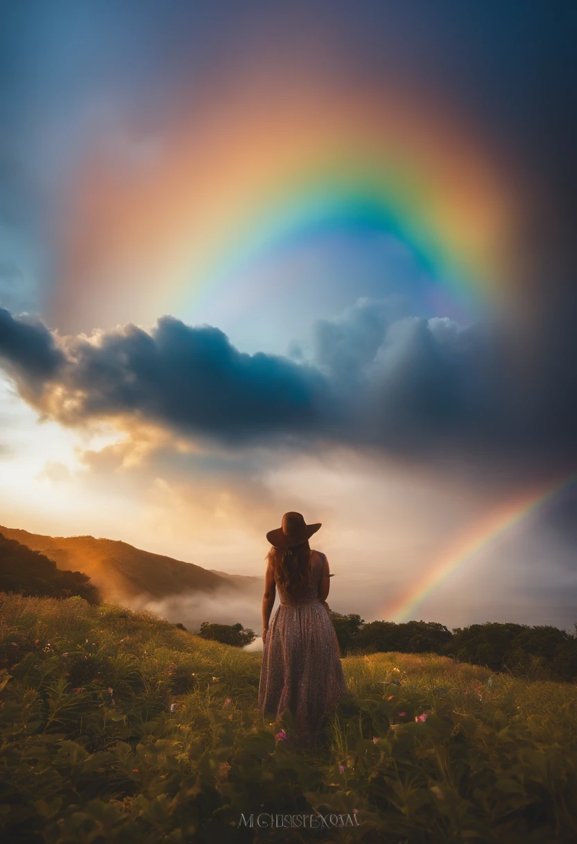 To blend in with the clouds in this image,、Draw a rainbow