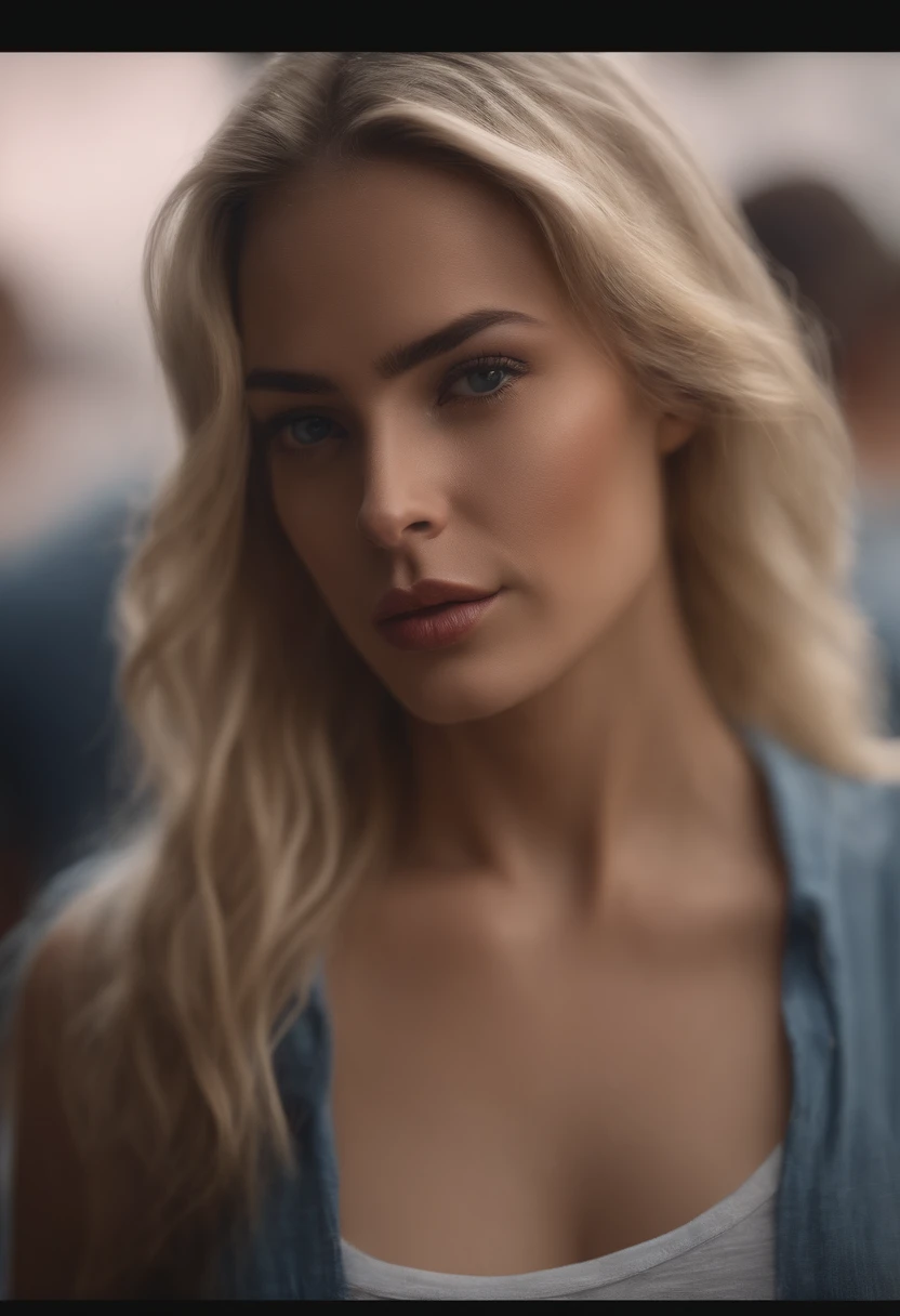 gorgeous woman with extra long wavy blonde hair,  with a slim waist and large breasts detailed alluring eyes, long sexy legs, wearing tiny shorts, smail t-shirt, ((detailed facial features)), (finely detailed skin), pale skin, realistic skin texture, extreme skin details, (pores:0.1), in the background beautiful futuristic cyberpunk city, best quality masterpiece, photorealistic, hyperrealistic, detailed, 8k, HDR, (Soft color: 1.2), shallow depth of field, broad light, high contrast, backlighting, bloom, light sparkles, chromatic aberration, sharp focus, RAW color phot