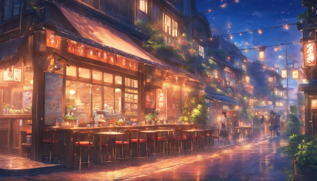 buliding，Cafe on the street，road，中景 the scene is，frontage