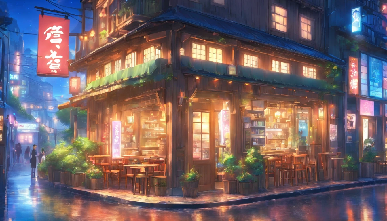 buliding,Cafe on the street,road,中景 the scene is,frontage