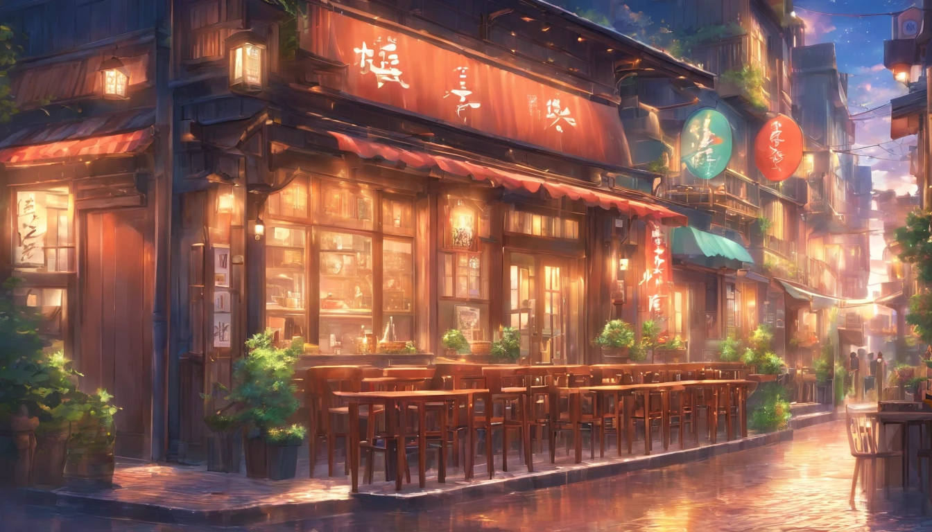 buliding,Cafe on the street,The old way in the horizontal direction,中景 the scene is,frontage