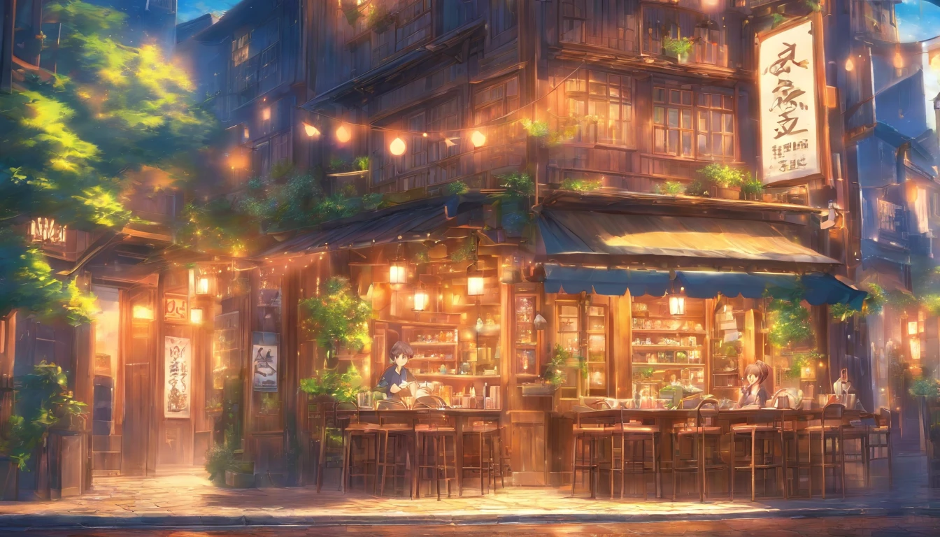 buliding,Cafe on the street,The old way in the horizontal direction,中景 the scene is,frontage