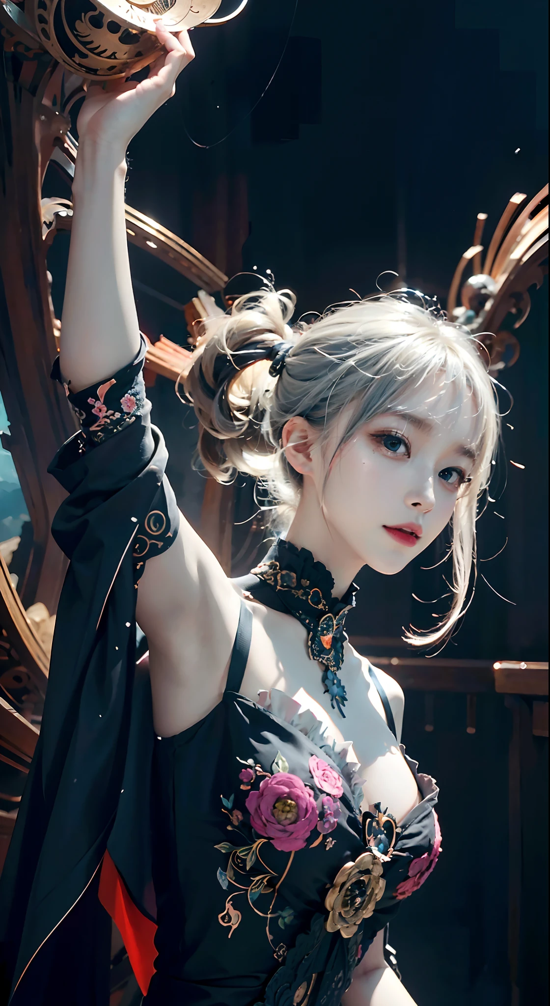 official art, unity 8k wallpaper, ultra detailed, beautiful and aesthetic, masterpiece, best quality, (zentangle, mandala, tangle, entangle), (fractal art:1.3) , 1girl, extremely detailed, dynamic angle, cowboyshot, the most beautiful form of chaos, elegant, a brutalist designed, vivid colours, romanticism, by james jean, roby dwi antono, ross tran, francis bacon, michal mraz, adrian ghenie, petra cortright, gerhard richter, takato yamamoto, ashley wood, atmospheric, ecstasy of musical notes, streaming musical notes visible