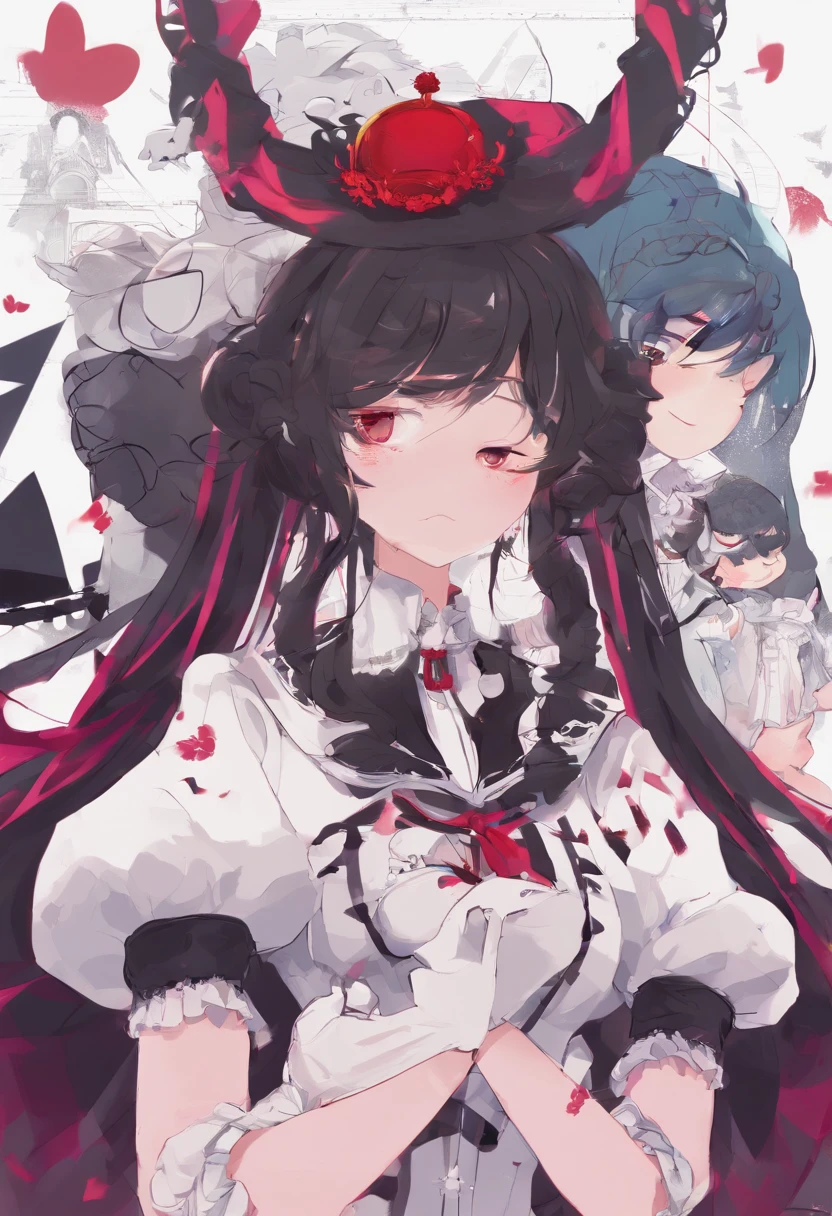 danganronpa, celeste, dgceleste, danganronpa art style, splash art, rendering, red, black hair, 2 pigtails, curly pig tails, tie, gothic lolita, celestia ludenberg, celesteludenberg_dgv1