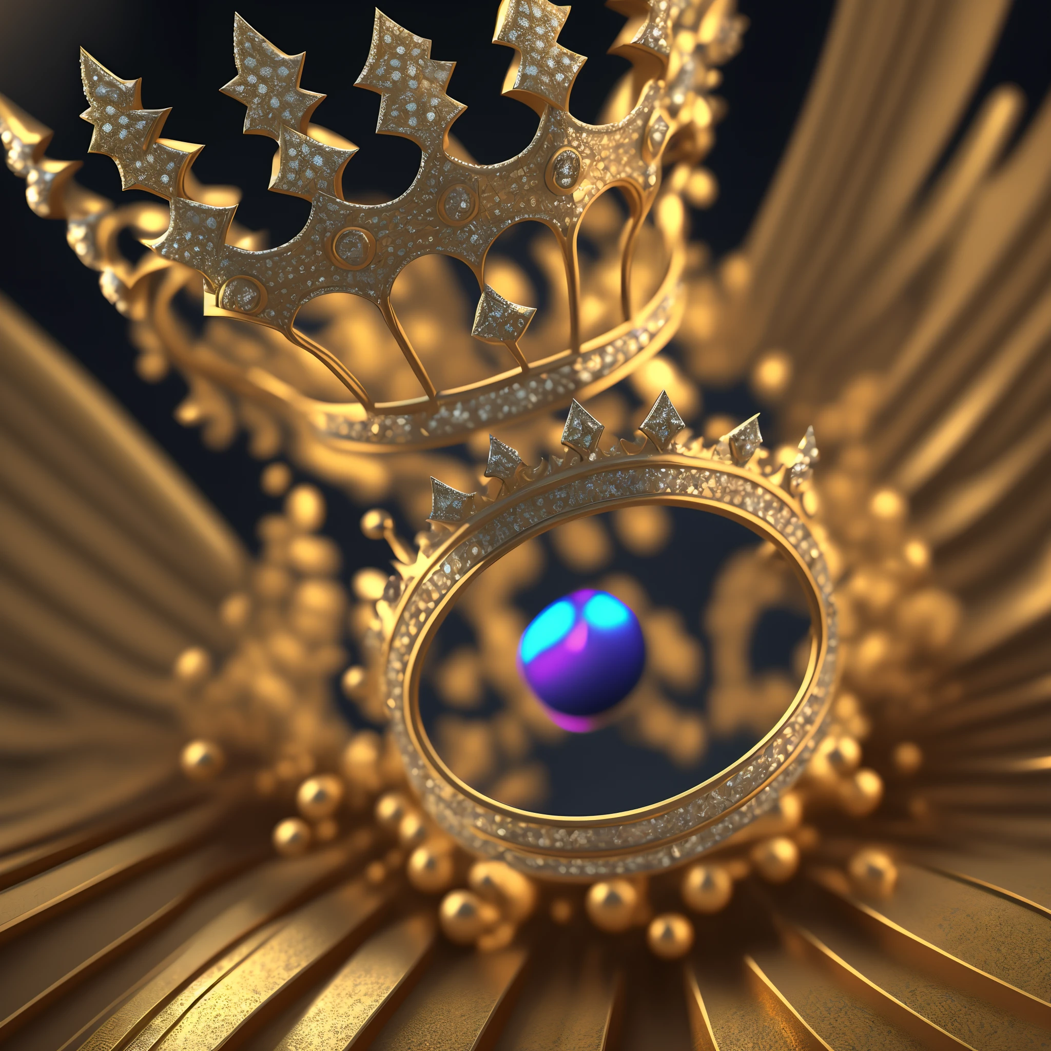 A close up view of crown with dimonds,36k,ray trace,octane rendering ,center focus --auto --s2
