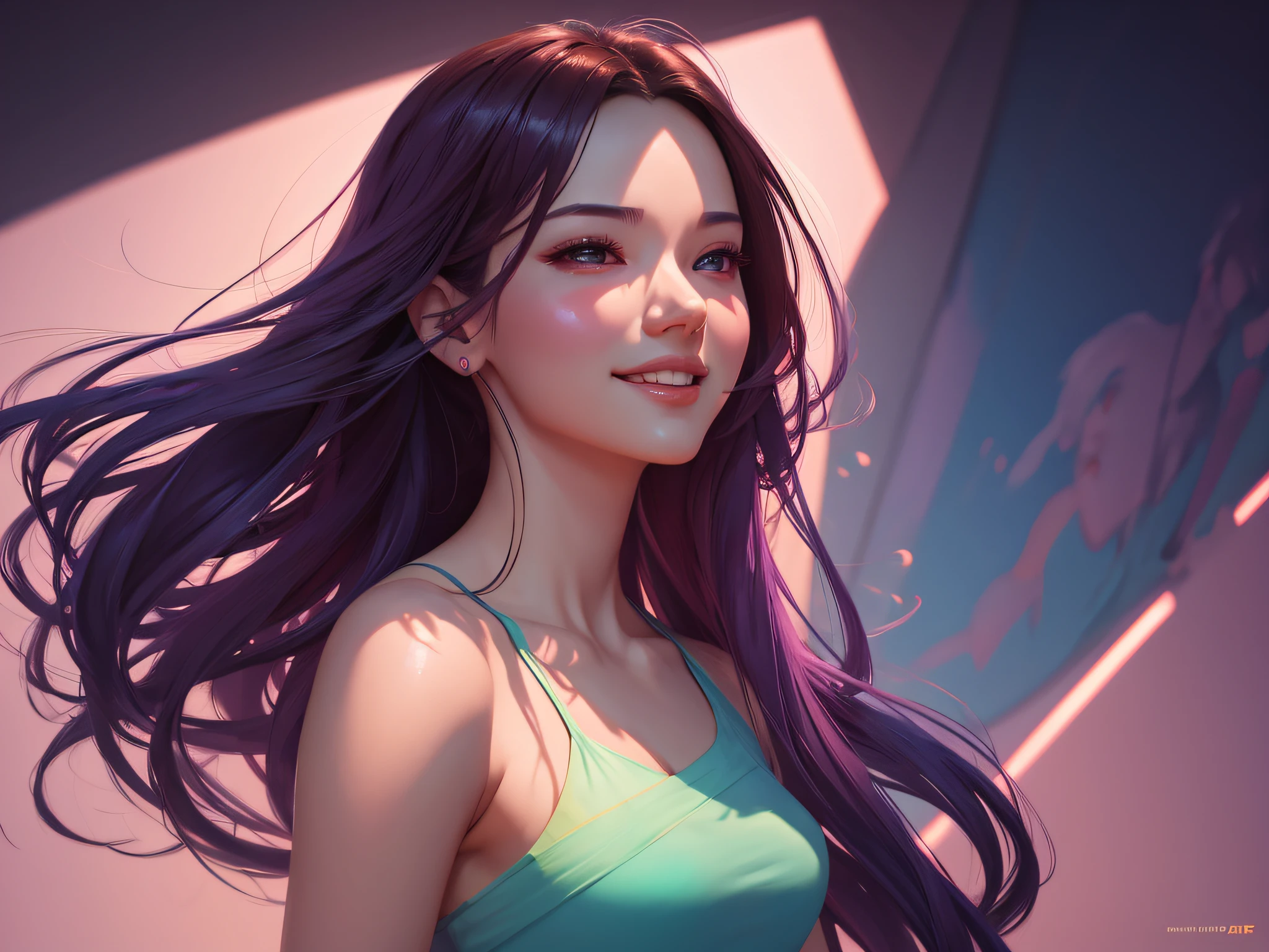 pintura de uma mulher loira bonita sorrindo, inspirado em Yanjun Cheng, Directed by: Yanjun Cheng, arte no estilo de Guweiz, Arte digital altamente detalhada em 4K, pintura detalhada 4k,