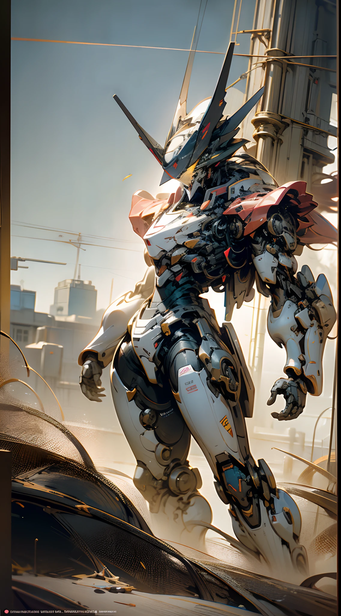 Dark_fantasy, cyber punk perssonage, ((Eva first machine:1.5, Large-caliber artillery:1.7, Heavy armor:1.5, Colorful, a color:1.1)), mechanical wing, Pipes of various sizes, concept art Octane rendering, mech concept art, gentlesoftlighting, vivd colour, ((Desert battlefield)), expressionistic, in a panoramic view, large scene, dynamicposes, retinas, hyper HD, A high resolution, Award-Awarded, art-deco, god light,abstract expressionism, Vignetting, Chiaroscuro, afterimage, Atmospheric perspective, Rotated, Constructivism, surrealism, art-deco, Constructivism, surrealism, god light, Satellite image, Ultra-wide angle, Masterpiece, ccurate, Anatomically correct, Textured skin, Best quality, High quality, 16k