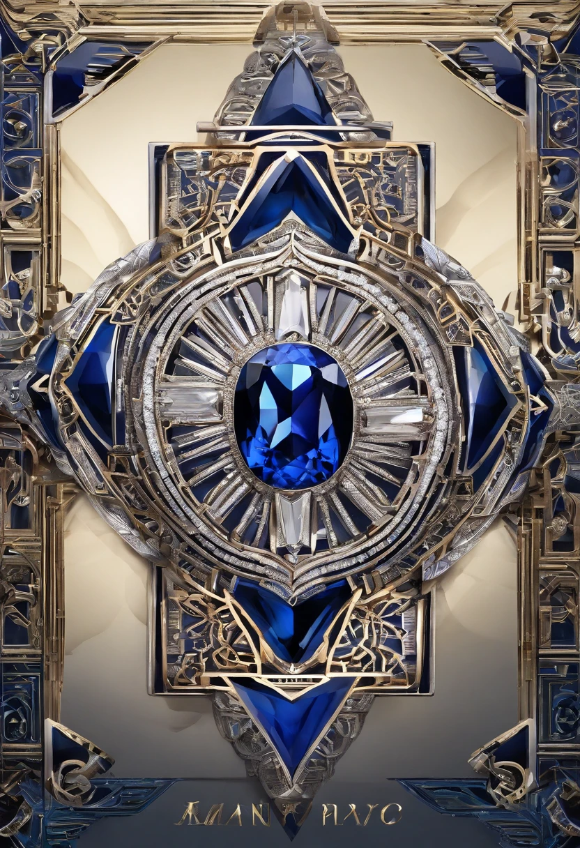 A sapphire 18k white gold ring,Art Deco style modeling,art deco,Aesthetics of 1920,cartier style,Art Deco style jewelry design,Close-up macro,Exquisite commercial photography advertising photos,Dreamy light atmosphere
