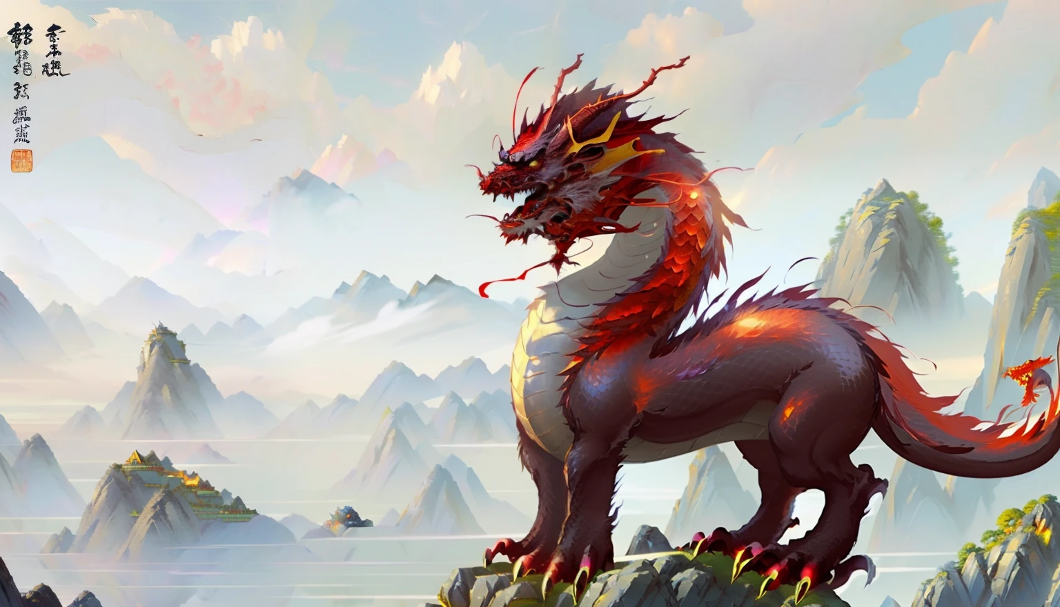 arafed dragon with a long tail standing on a rock, from world of warcraft, mythical creature, legendary dragon, a mythical creature, drachenlord, mythical creatures, draconians, a red dragon, epic dragon, on an epic oroboros, chinese dragon concept art, from warcraft, but as an anthropomorphic dragon, smooth chinese dragon