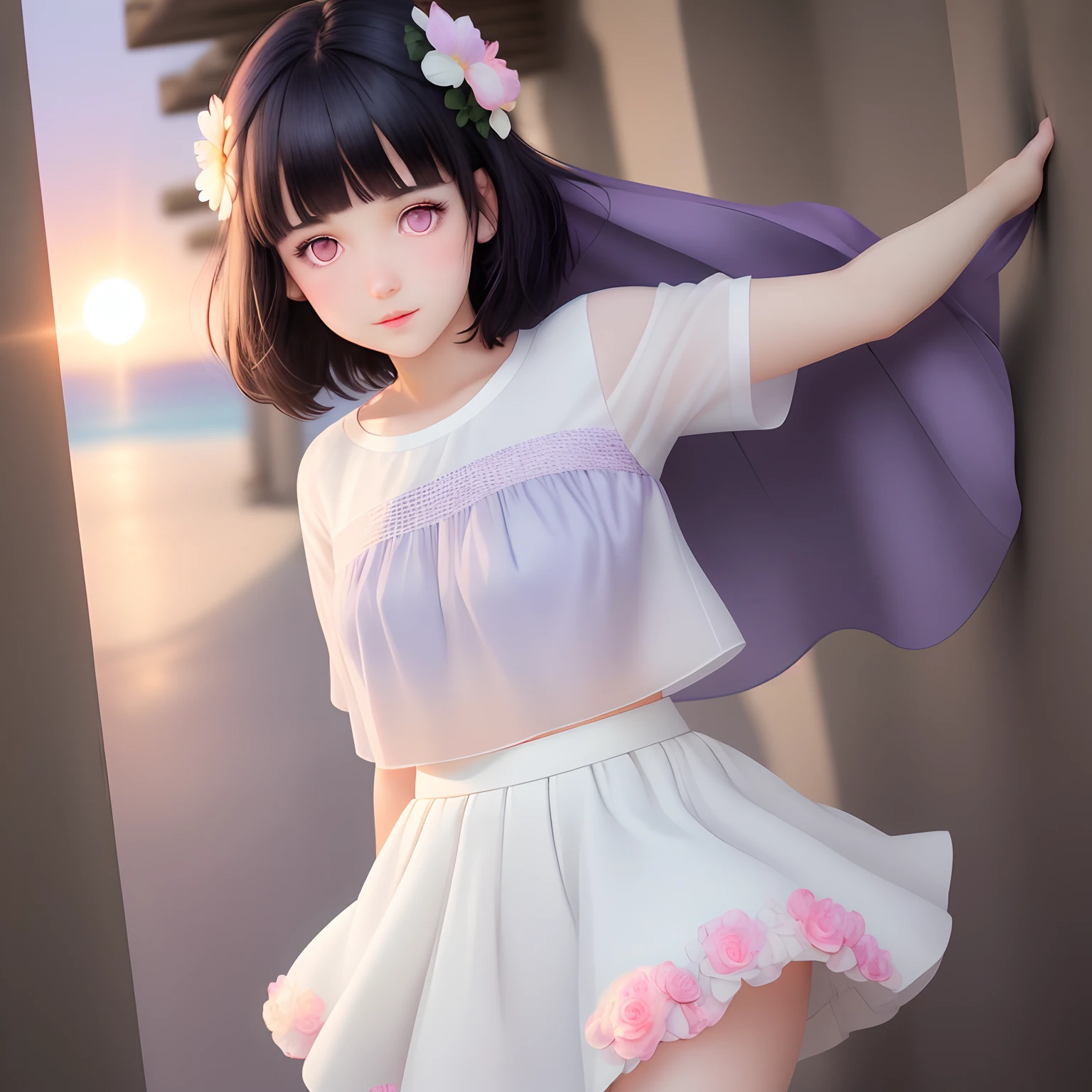 (Photorealsitic:1.4)、Onegirl、(top-quality),(hyperdetailed face)、(Super well-formed face)、((Robot Parts))、(Cyborg girl)、(Burgundy)、(Silver)、(metalic)、(fullllbody)、(Moe Pose)、(Slender body)、(tits out)、(Model body type)、(mecha exposure)、(akihabara)、(is looking at the camera)、(A dark-haired)、(9Head and body)、(a small face)、(Idol)、(front facing)、(is standing)、(Photo session)、(Looks sad)、(Cyborg girl in pink satin dress)、(sleeve less)、(a miniskirt)