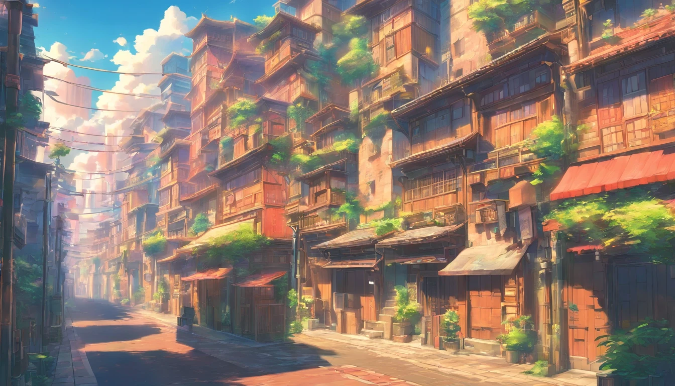 buliding,Buildings on the street,Faraway view,Positive perspective,super wide shot,The old way and my perspective are vertical,Horizontal,Horizon direction