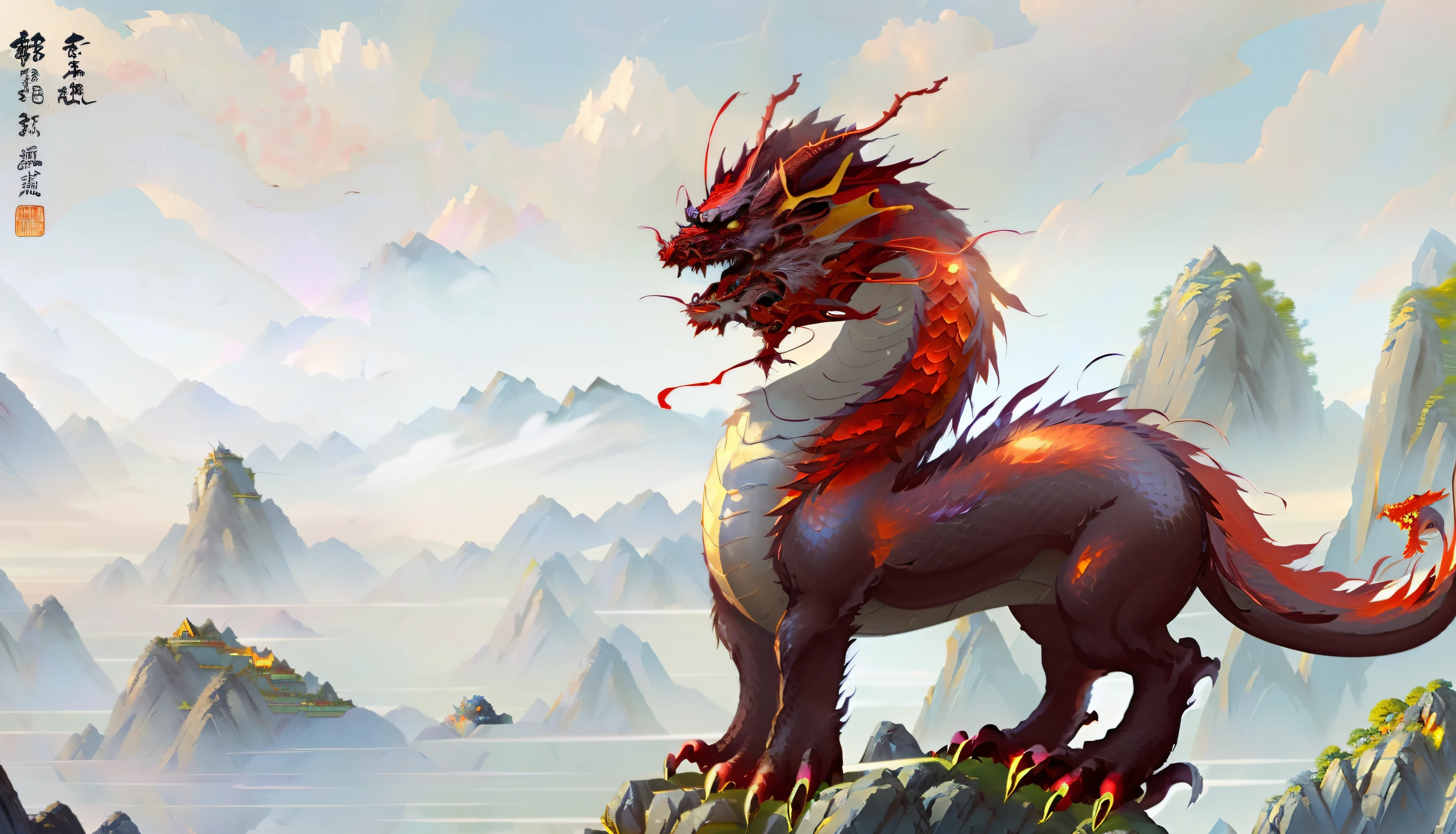 arafed dragon with a long tail standing on a rock, from world of warcraft, mythical creature, legendary dragon, a mythical creature, drachenlord, mythical creatures, draconians, a red dragon, epic dragon, on an epic oroboros, chinese dragon concept art, from warcraft, but as an anthropomorphic dragon, smooth chinese dragon