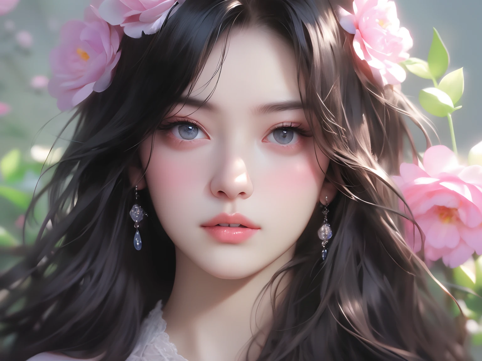 Close up portrait of long-haired woman wearing earrings, cute detailed digital art, kawaii realistic portrait, Cute digital art, Adorable Digital Painting, artwork in the style of guweiz, beautiful digital illustrations, anime styled 3d, 8k high quality detailed art, lovely delicate face, Gorgeous Digital Painting, [ 4 k digital art ]!!, Anime style. 8K