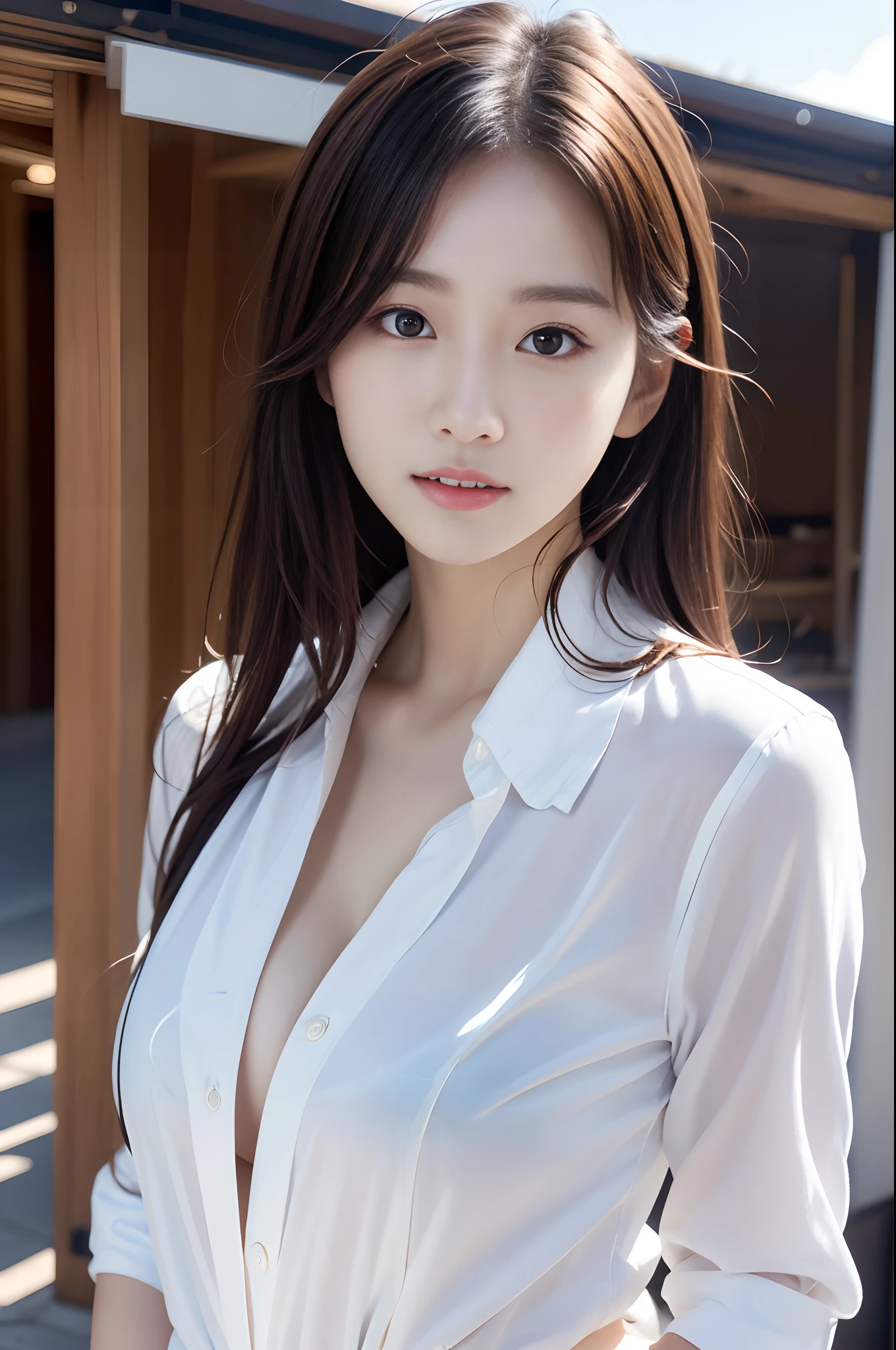 clothed、(photo real:1.4)、(Hyperrealistic:1.4)、(Realstic:1.3)、
(Smoother lighting:1.05)、(Improved lighting quality in movies:0.9)、32 k、
1GIRL、20 years old girl、Realistic Lighting、Backlit、Facial light、Ray Trace、(Brightening light:1.2)、(Increase quality:1.4)、
(Top Quality Real Texture Skin)、Fine eyes、finerly detailed face、
(Tired, sleepy and satisfied:0.0)、closeup on face、Student uniform:1.3、korean idol、Nogizaka Idol、hposing Gravure Idol
(Bodyline mood improvement:1.1)、Glossy skin、korean idol、Nogizaka Idol、hposing Gravure Idol、selfie