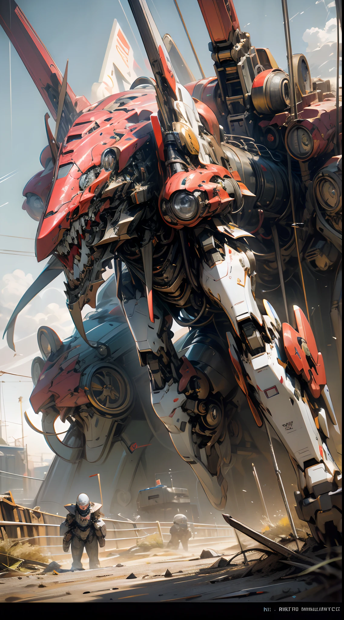 Dark_fantasy, cyber punk perssonage, ((Eva first machine:1.5, Large-caliber artillery:1.7, Heavy armor:1.5, Colorful, a color：1.1)), mechanical wing, Pipes of various sizes, concept art Octane rendering, mech concept art, gentlesoftlighting, vivd colour, ((Desert battlefield)), expressionistic, in a panoramic view, large scene, dynamicposes, retinas, hyper HD, A high resolution, Award-Awarded, art-deco, god light,abstract expressionism, Vignetting, Chiaroscuro, afterimage, Atmospheric perspective, Rotated, Constructivism, surrealism, art-deco, Constructivism, surrealism, god light, Satellite image, Ultra-wide angle, Masterpiece, ccurate, Anatomically correct, Textured skin, Best quality, High quality, 16k