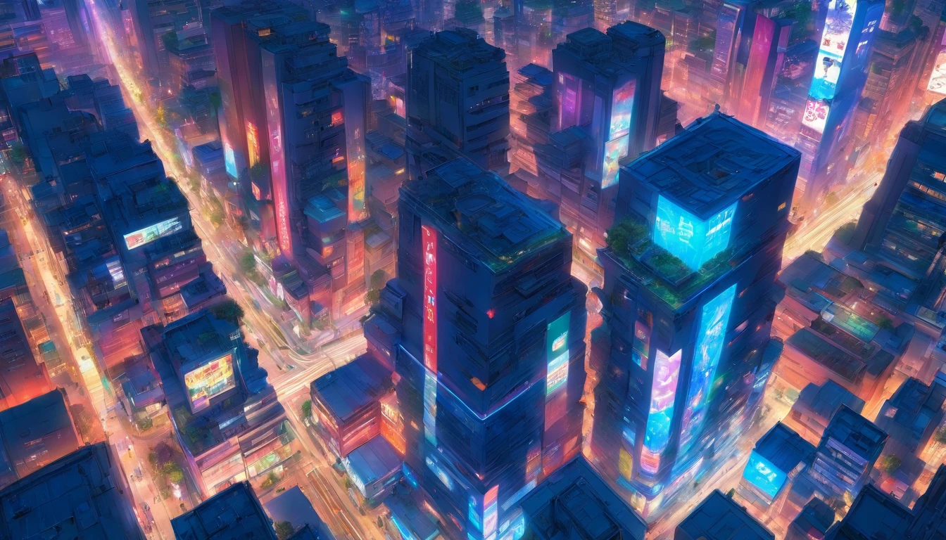 A 45-degree viewing angle looks down from above,buliding,The façade of a building on the street,Faraway view,super wide shot,road,Horizontal