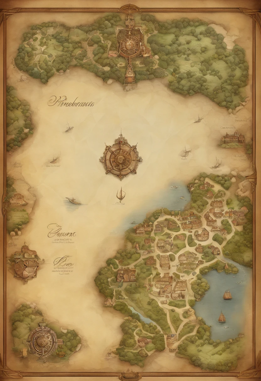 Draw cartographic elements for a rpg map from medieval eras in a port city of grand buildings, casas, brazi, arbustos, jardins floridos. Tudo em fundo branco e visto de cima.

Use the maps of Prontera in Ragnarok Online as a reference