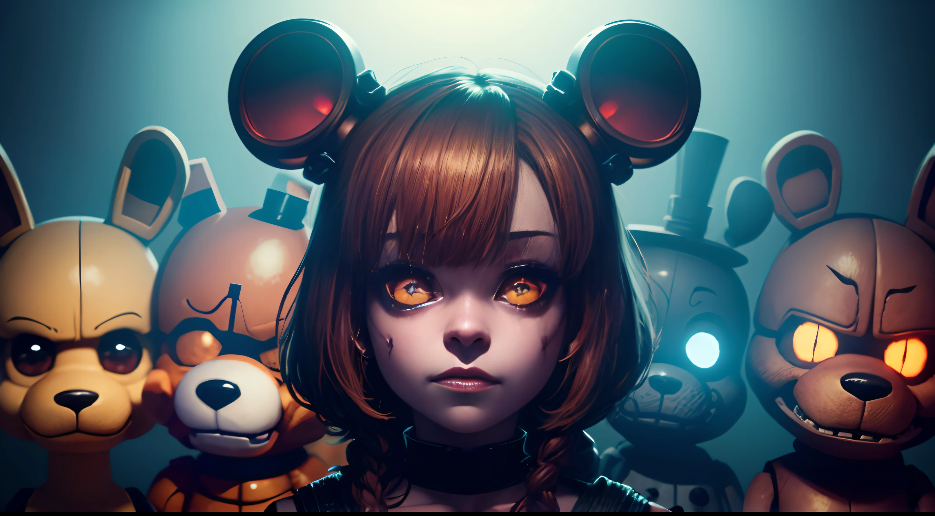 Todos os animatronicos do jogo five nights at freddy's FNAF com olhos vermelhos e demoniacos