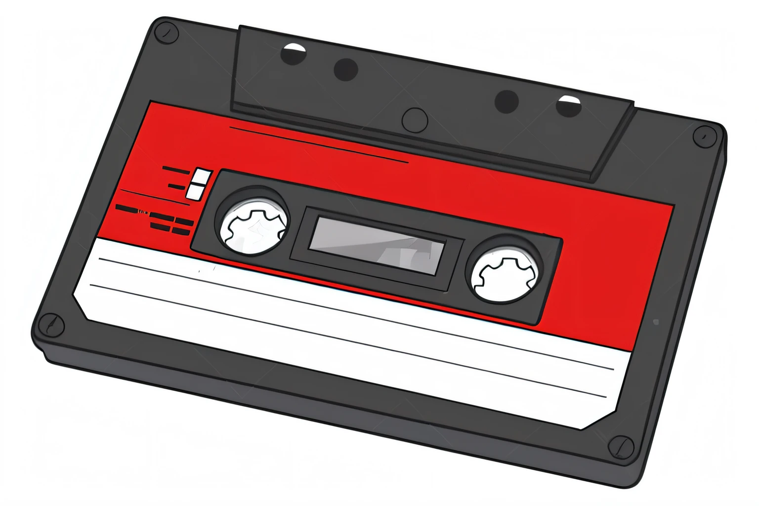 um toca-fitas vermelho com uma etiqueta branca, fita, cassette, Deck de fitas, fita antiga, fita usada, futurismo em, fita de videocassete, Casas de futurismo, futurista, fita granulada, flat illustration, Retro illustration, fita VHS, nostalgic vibes, fita, nostalgia dos anos noventa, detailed digital illustration, arte de fundo, MTV illustration from the 90s