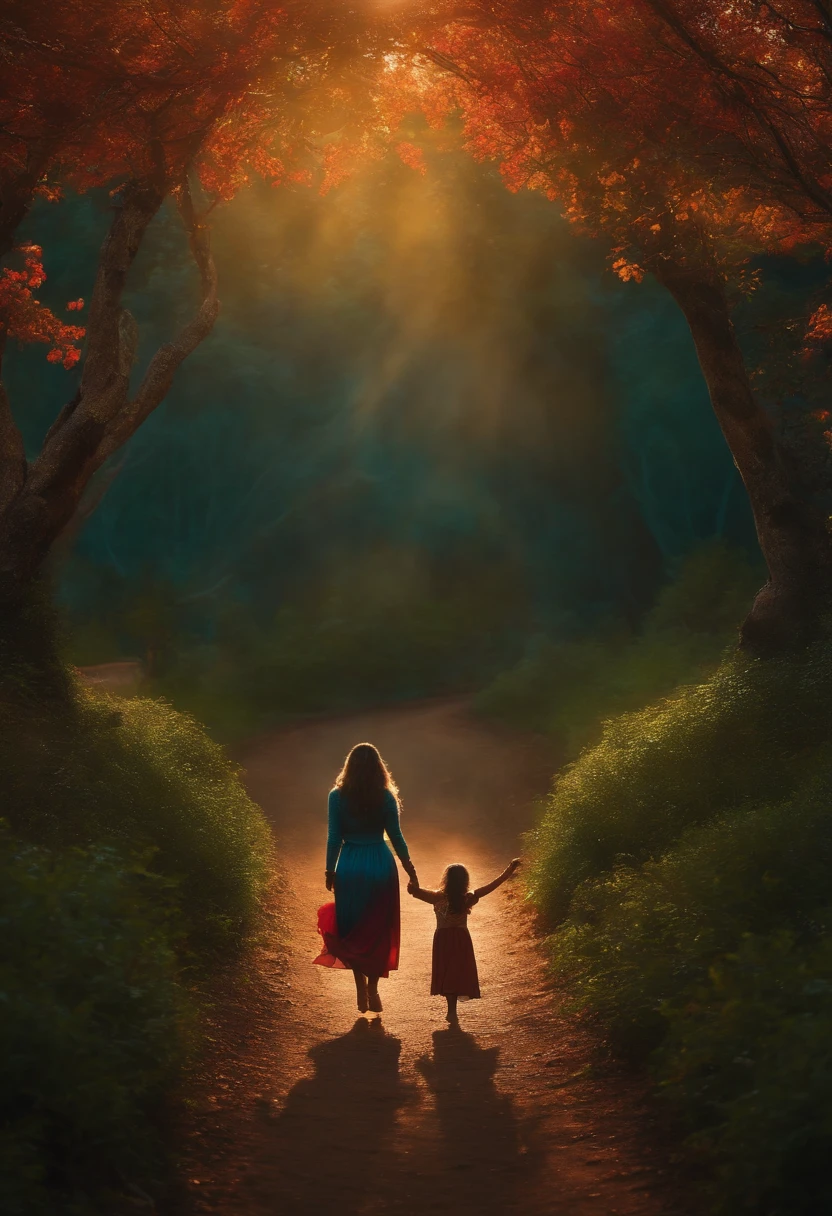 Mundo de Espadas e Magia, Mulher de corpo inteiro ,holding hands with a girl child