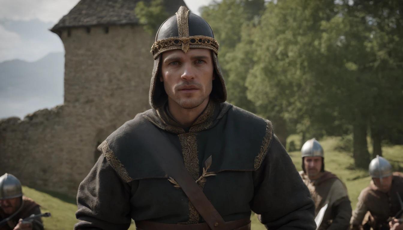 Crie uma imagem de IA fotorrealista e altamente detalhada de um misterioso assassino medieval. A imagem deveria mostrar o assassino em uma pose furtiva, vestindo trajes medievais escuros e de desenho complexo. The killer must be portrayed in a dramatic and atmospheric setting, iluminado pelo luar. The image must be rendered in 4K resolution, usando Unreal Engine v5 para obter detalhes hiper-realistas e texturas realistas. Pay close attention to the weapon chosen by the killer, garantindo que ela seja historicamente precisa e retratada com primor. Capture a intensidade e o enigma do assassino, making the viewer feel the weight of his presence. The final image should be suitable for professional photography, com capacidades HDR e UHD para aumentar o seu impacto visual.
