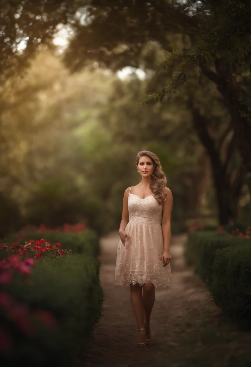 (8k, Foto RAW, La mejor calidad, Obra maestra:1.2), (realista, fotorrealista:1.37), Pro Lighting, Mapeo de fotones, Radiosidad, American doll, parque, Vestido blanco de verano, kristenschaal1-10v1